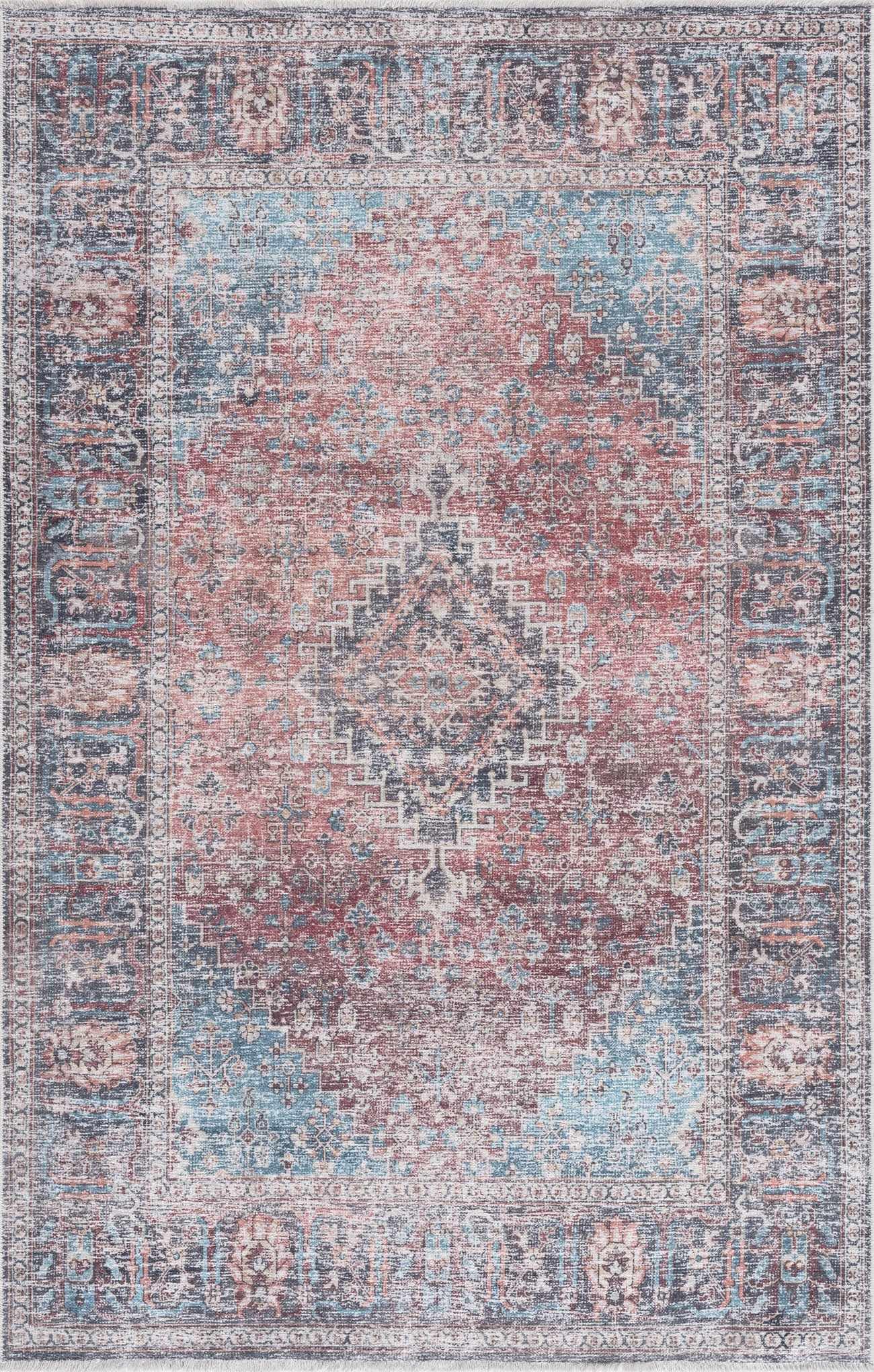 Machine Washable Oriental Area Rug - Hauteloom Holli HOL Series Traditional Carpet for Living Room & Kitchen - Purple, Pink, Green 6'7