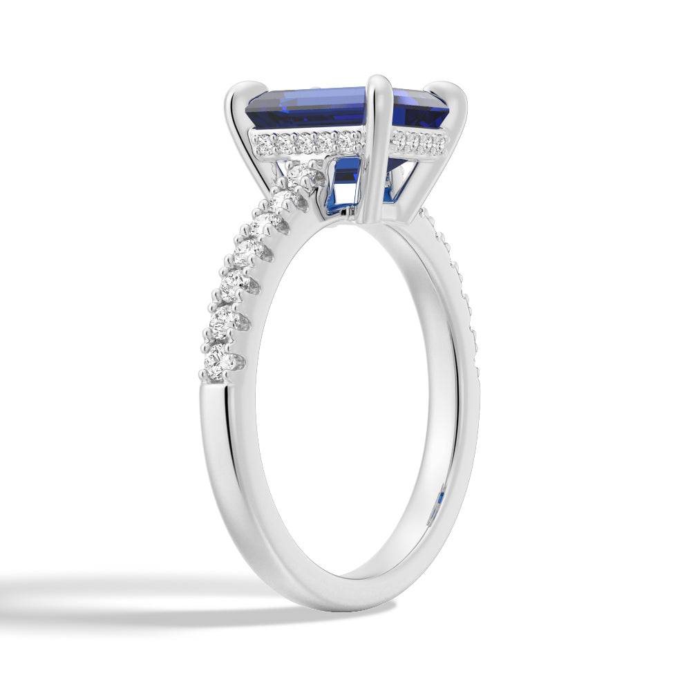 3 CT. Lab-Created Sapphire Engagement Ring with Side Stones & Hidden Halo - Perfect for Proposals, Anniversaries & Romantic Occasions