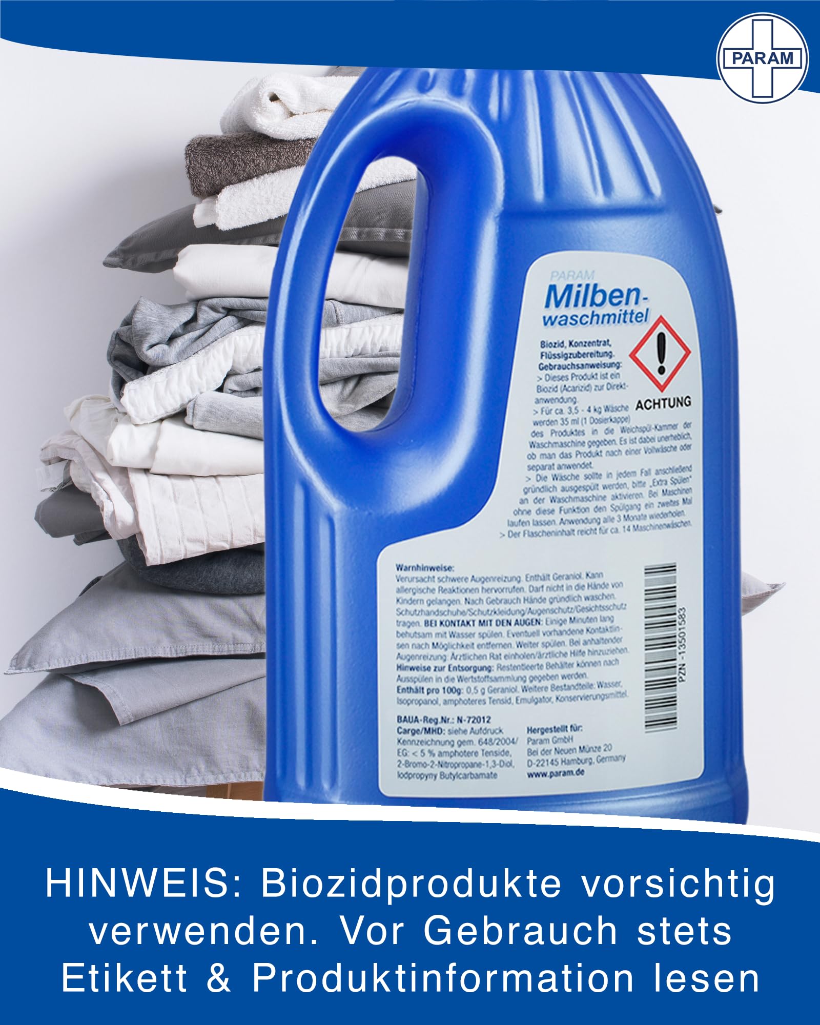 PARAM Mite Detergent Concentrate 500ml - Anti Dust Mite Laundry Detergent & Mattress Cleaner | Kills Dust Mites in Bedding, Pillows, Sofas & Textiles | Hypoallergenic & Biodegradable Formula for Allergy Relief | Perfect for Homes with Pets or Allergies