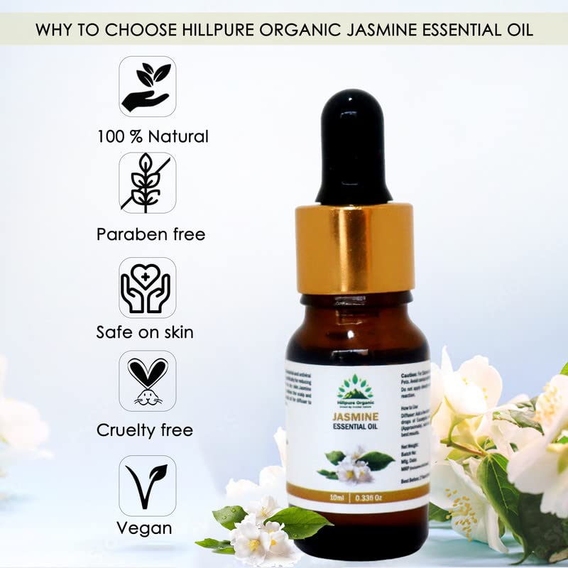 Organic Jasmine Essential Oil 10ml - 100% Pure & Natural for Hair, Skin & Aromatherapy | Relaxing Massage & Diffuser Use