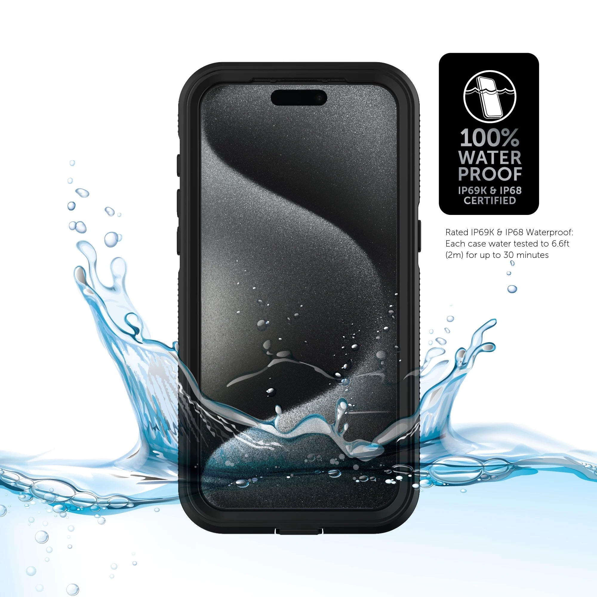 Body Glove 100073977 Tidal Waterproof Phone Case for iPhone 15 Pro - Black/Clear - IP68 Certified Protection for Swimming, Beach & Outdoor Activities