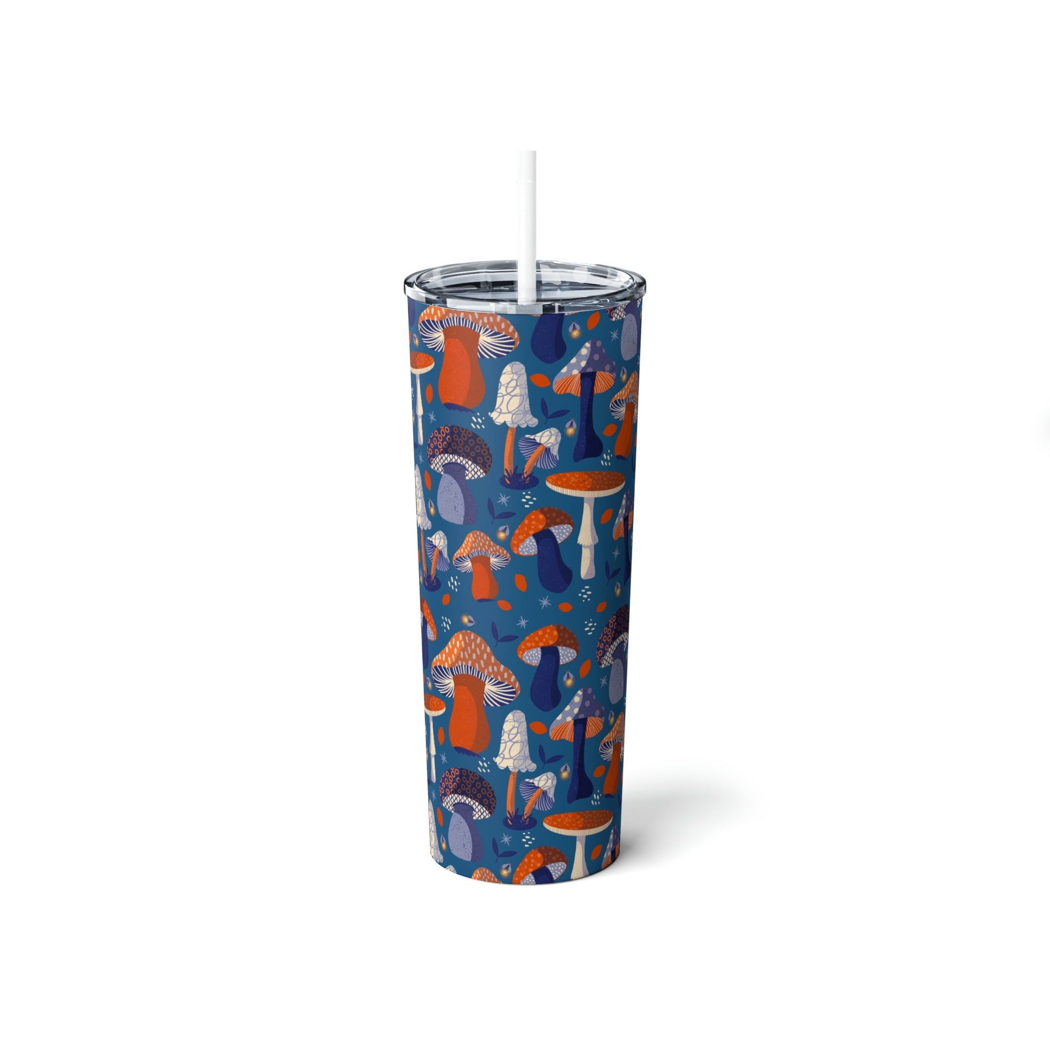 20 oz Skinny Steel Insulated Tumbler with Straw & Lid - Mushroom Lover Travel Mug for Coffee, Tea & Cold Drinks - Perfect for Office, Gym, Hiking & Outdoor Adventures