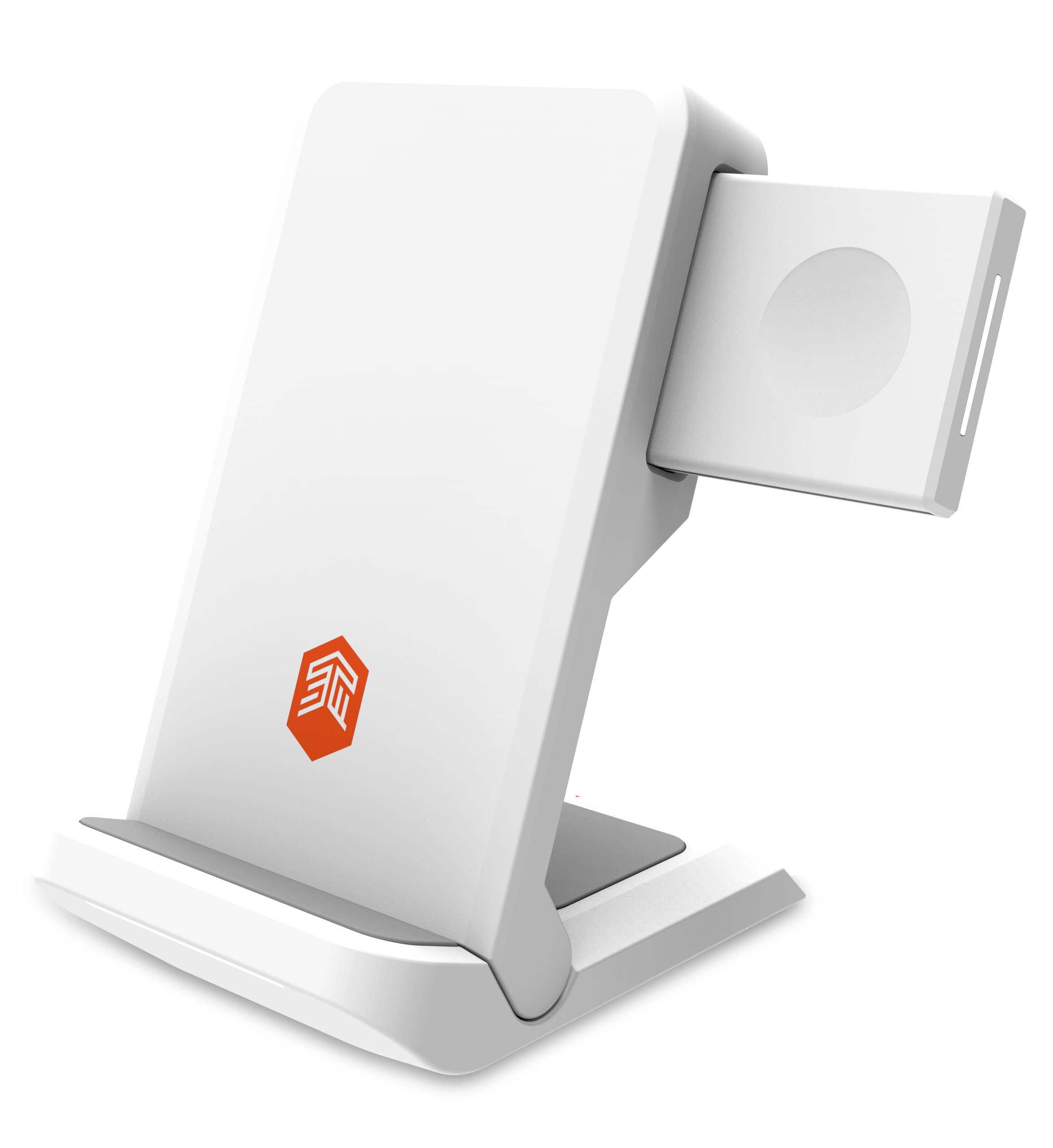 STM ChargeTree Go - 3-in-1 Portable Wireless Charging Station for iPhone, Samsung & Android (15W Fast Charging), AirPods & Apple Watch - Qi Certified White Charger | Perfect for Home, Office & Travel
