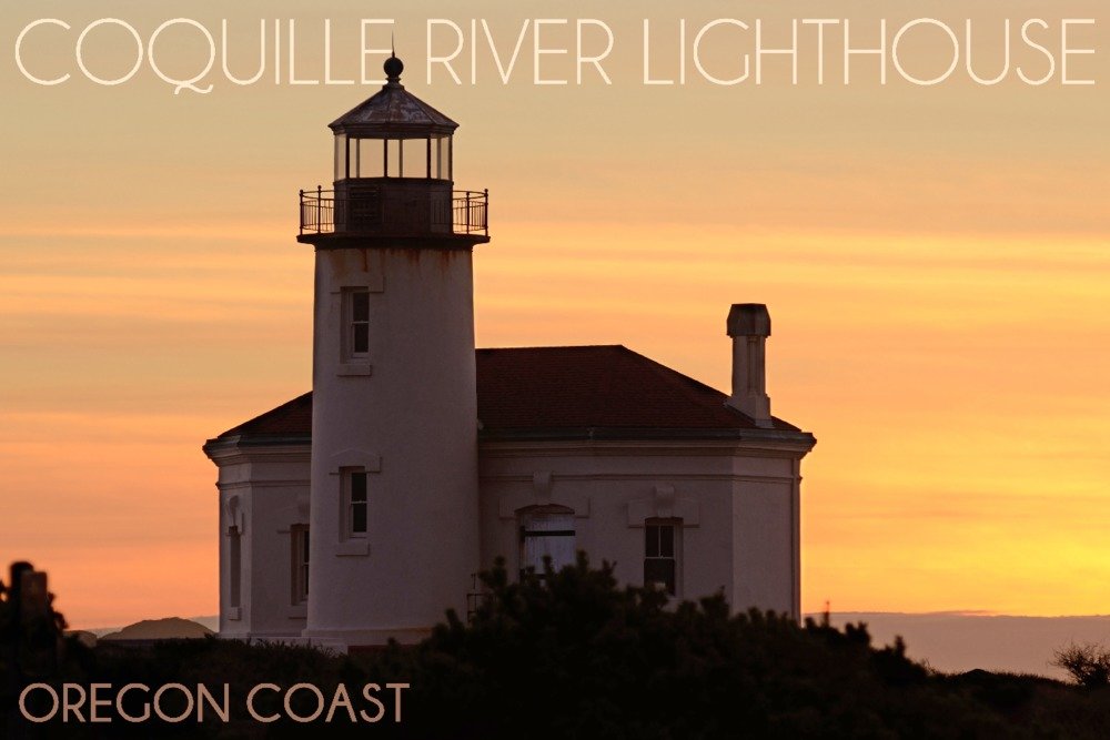 Coquille River Lighthouse Sunset Oregon Coast 24x36 Signed Art Print - Wall Decor Poster for Living Room, Bedroom & Office - Coastal Landscape Photography Gift