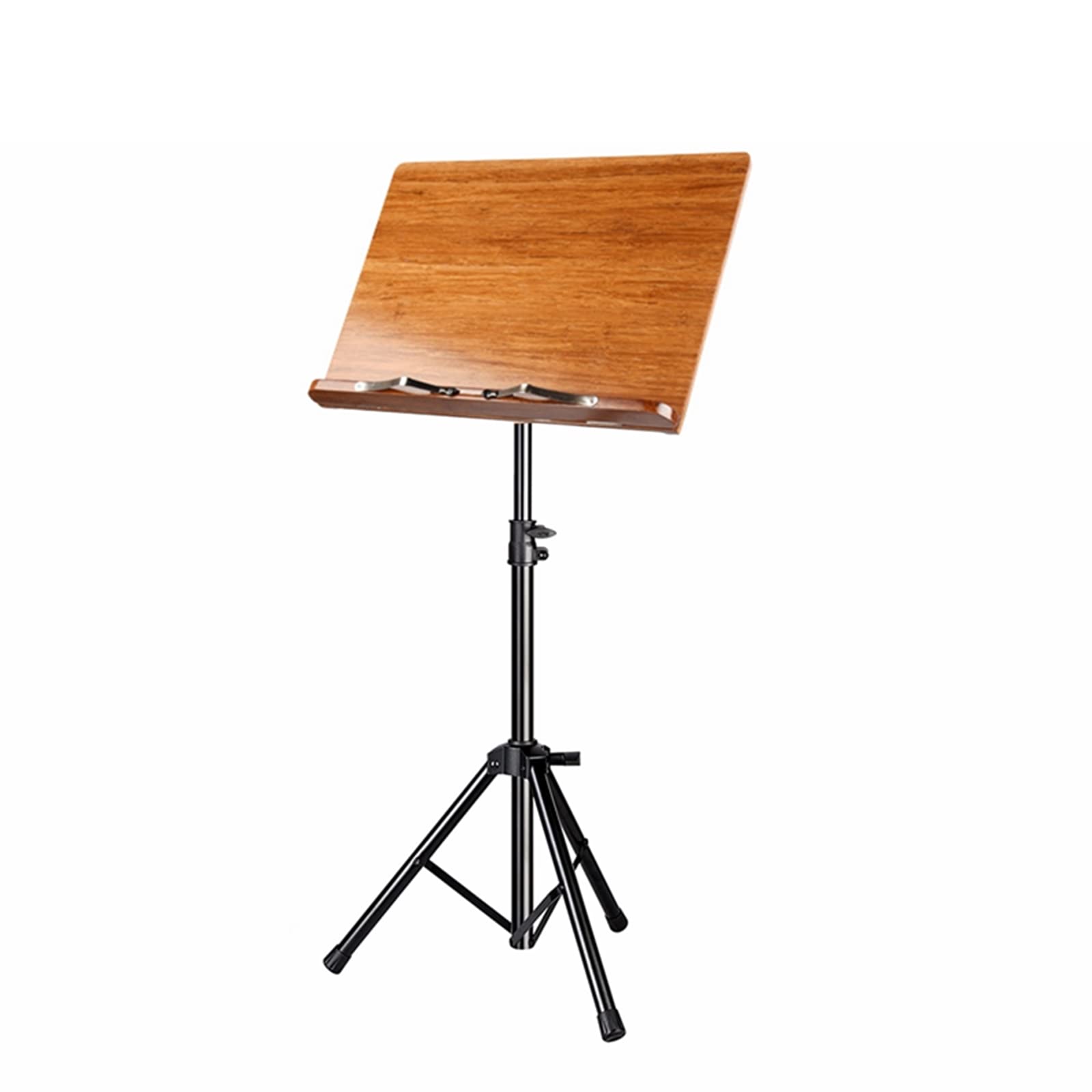 Miwayer Adjustable Bamboo Music Stand - Foldable & Portable with Wide Wooden Bookplate - Perfect for Orchestra, Band Practice & Home Music Studio (Triangle Steel Bracket)