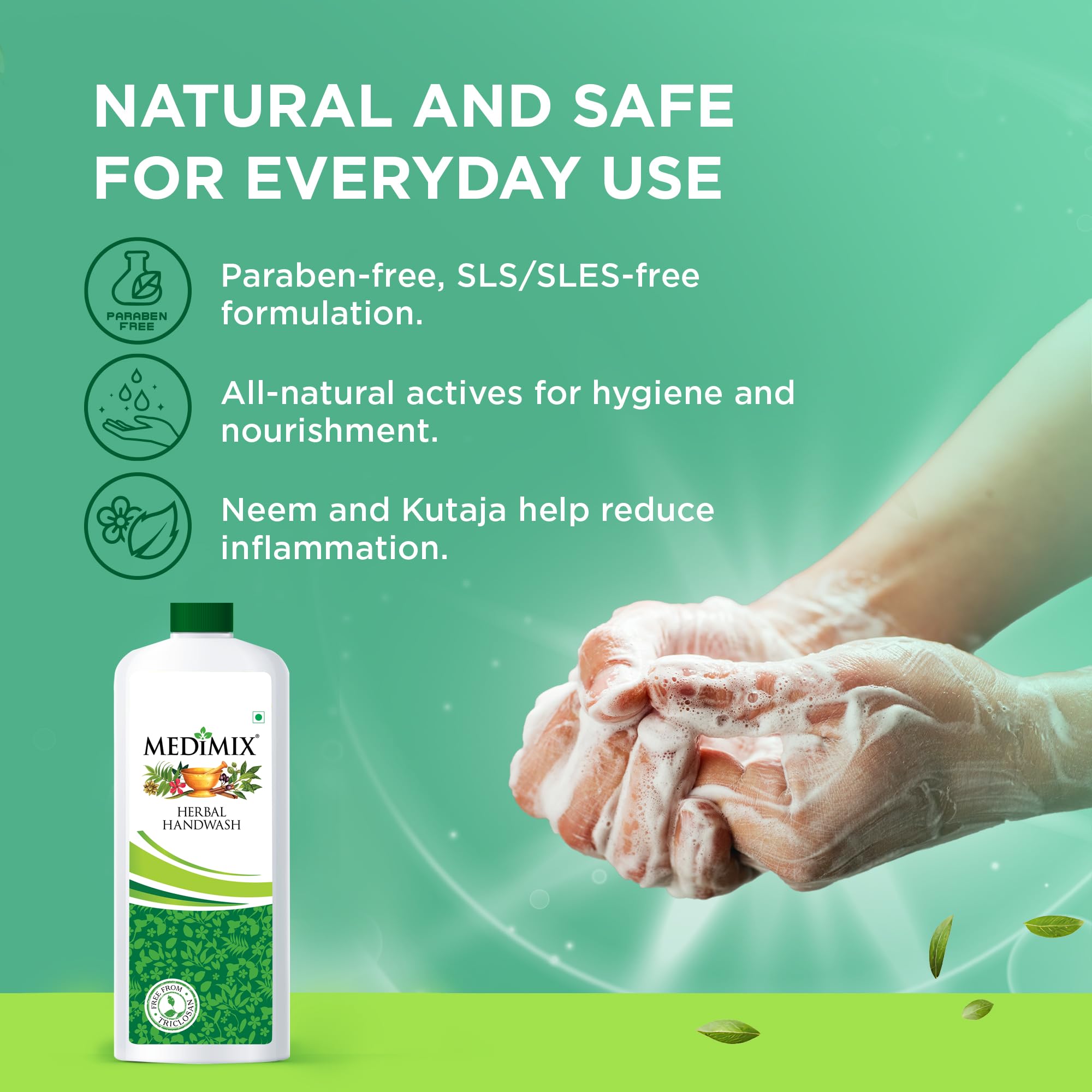 Medimix Herbal Liquid Handwash 1L Refill Bottle - Natural Germ Protection, Soft & Moisturized Hands | Free from Harsh Chemicals | Enriched with 18 Exotic Herbs | Perfect for Home, Office & Travel Use