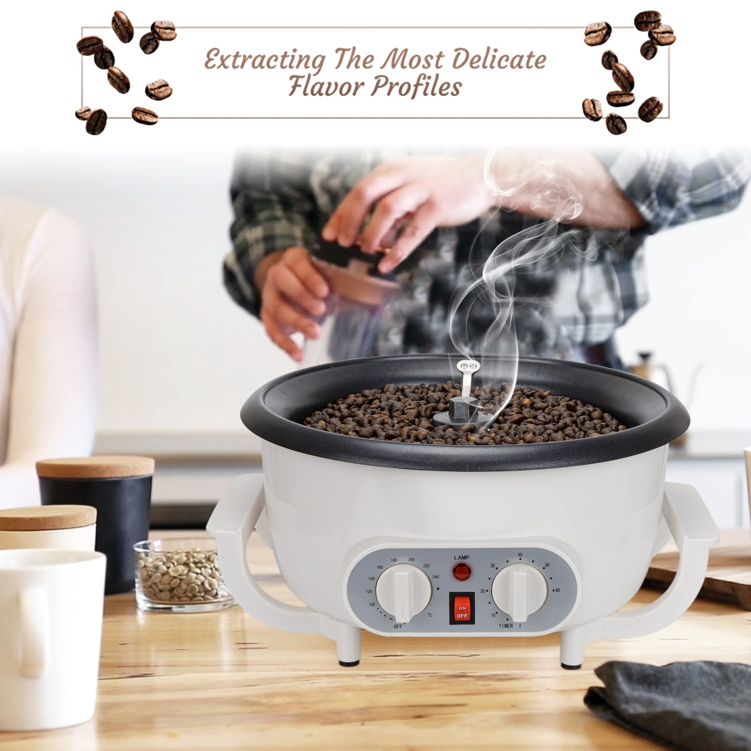 Upgraded 110V Home Coffee Roaster Machine with Timer - Easy to Use for Beginners - Perfect for Fresh Coffee Beans Roasting at Home, Small Coffee Shops & Gifts