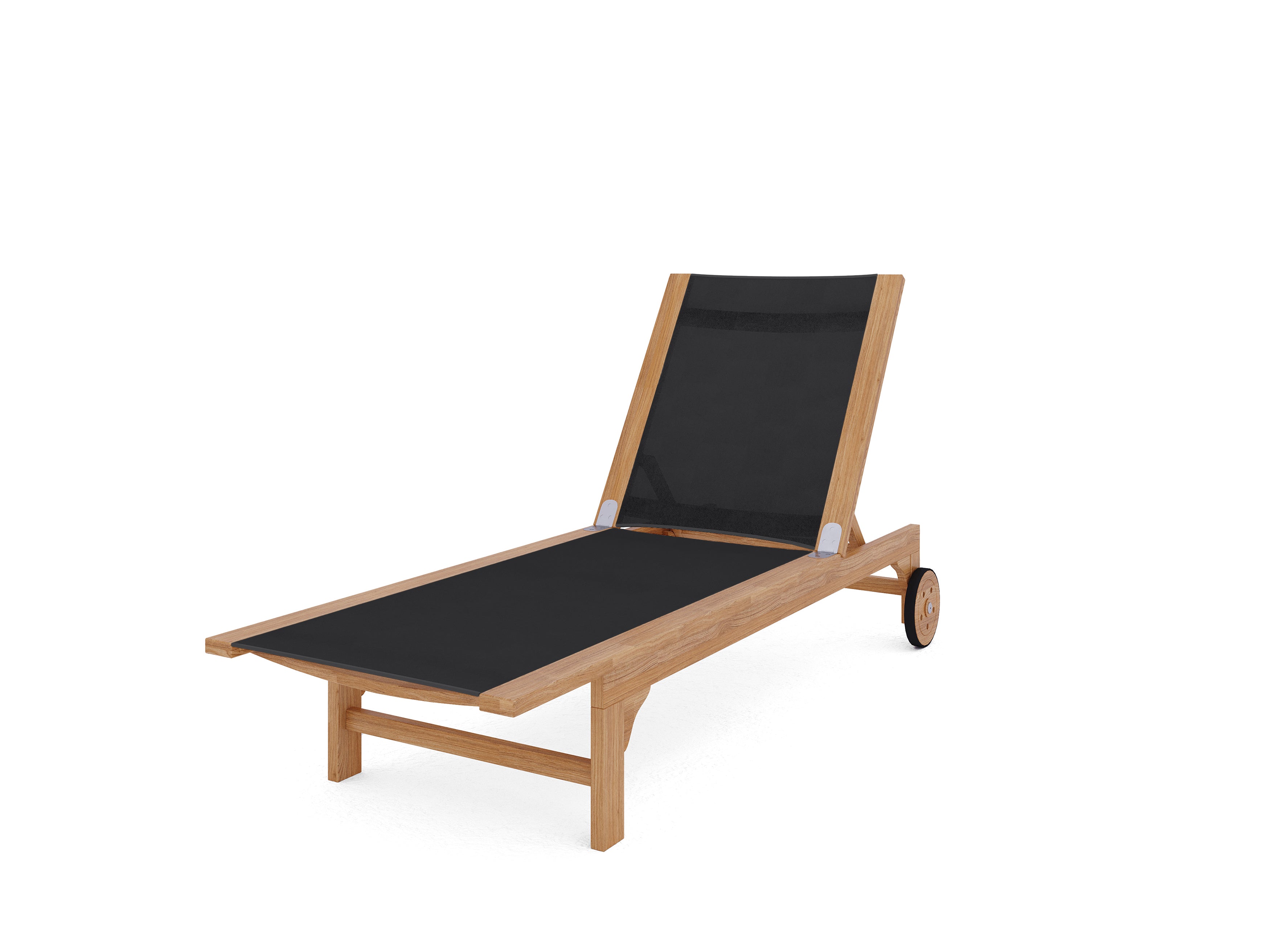 Premium Black Elie Teak Outdoor Reclining Sun Lounger with Rear Wheels - Durable Patio Poolside Chaise Lounge for Backyard, Beach & Garden Relaxation