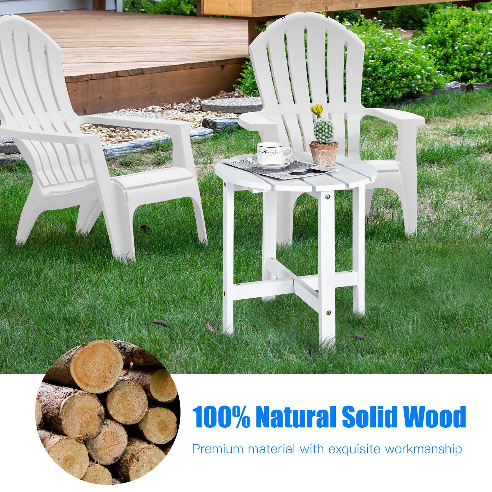 Giantex 18'' Round Outdoor Side Table - White Wooden Bistro Coffee Table with Stable Cruciform Base | Perfect for Garden, Patio, Balcony, Backyard & Living Room | Durable Small End Table for Coffee, Drinks & Outdoor Relaxation