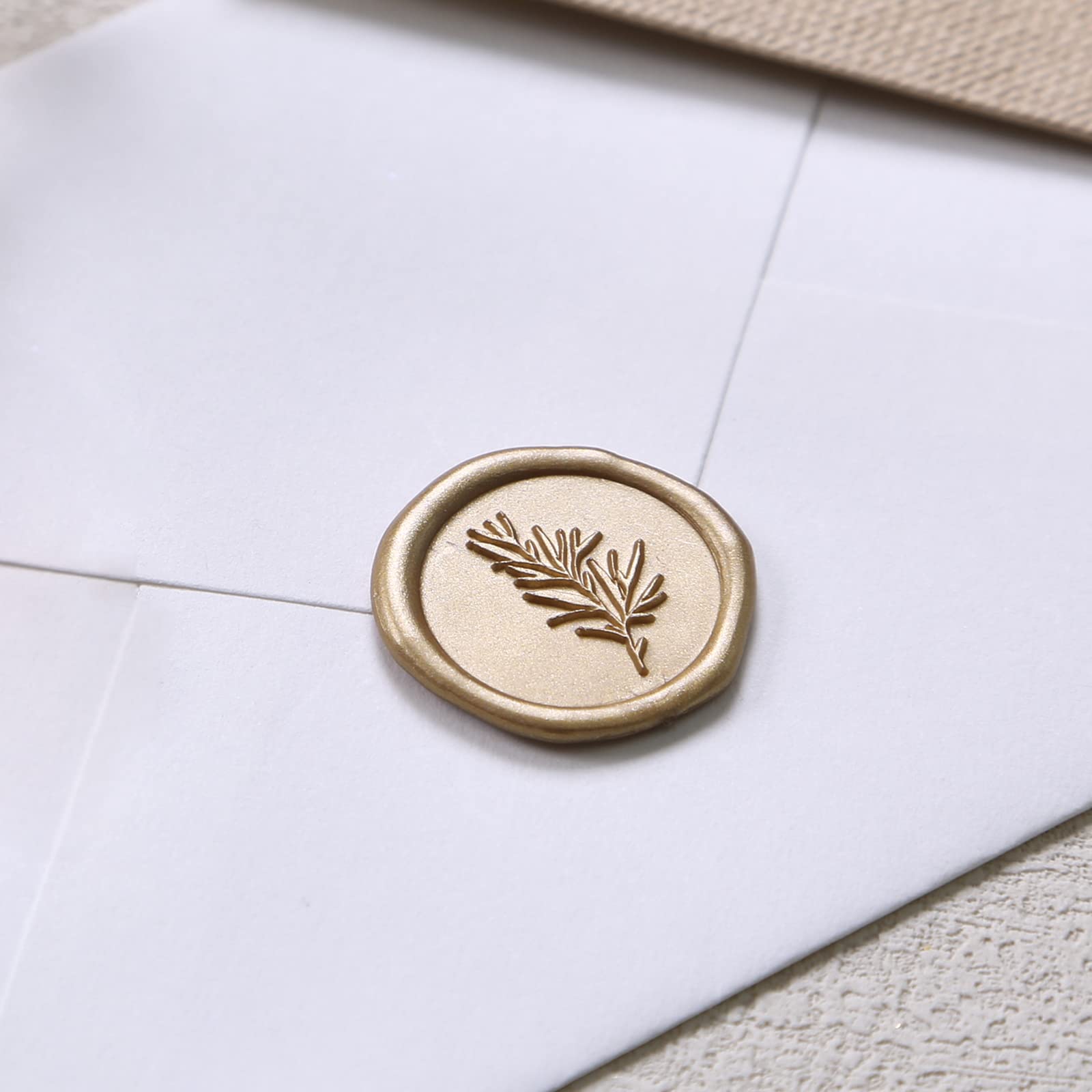 UNIQOOO Wax Seal Stickers - 100 Pcs Self-Adhesive Metallic Light Gold Wedding Invitation Seals, Elegant Rosemary Design for Envelopes, Gifts, Christmas Wrapping & DIY Crafts | Perfect for Weddings, Parties, Stationery & Scrapbooking Projects
