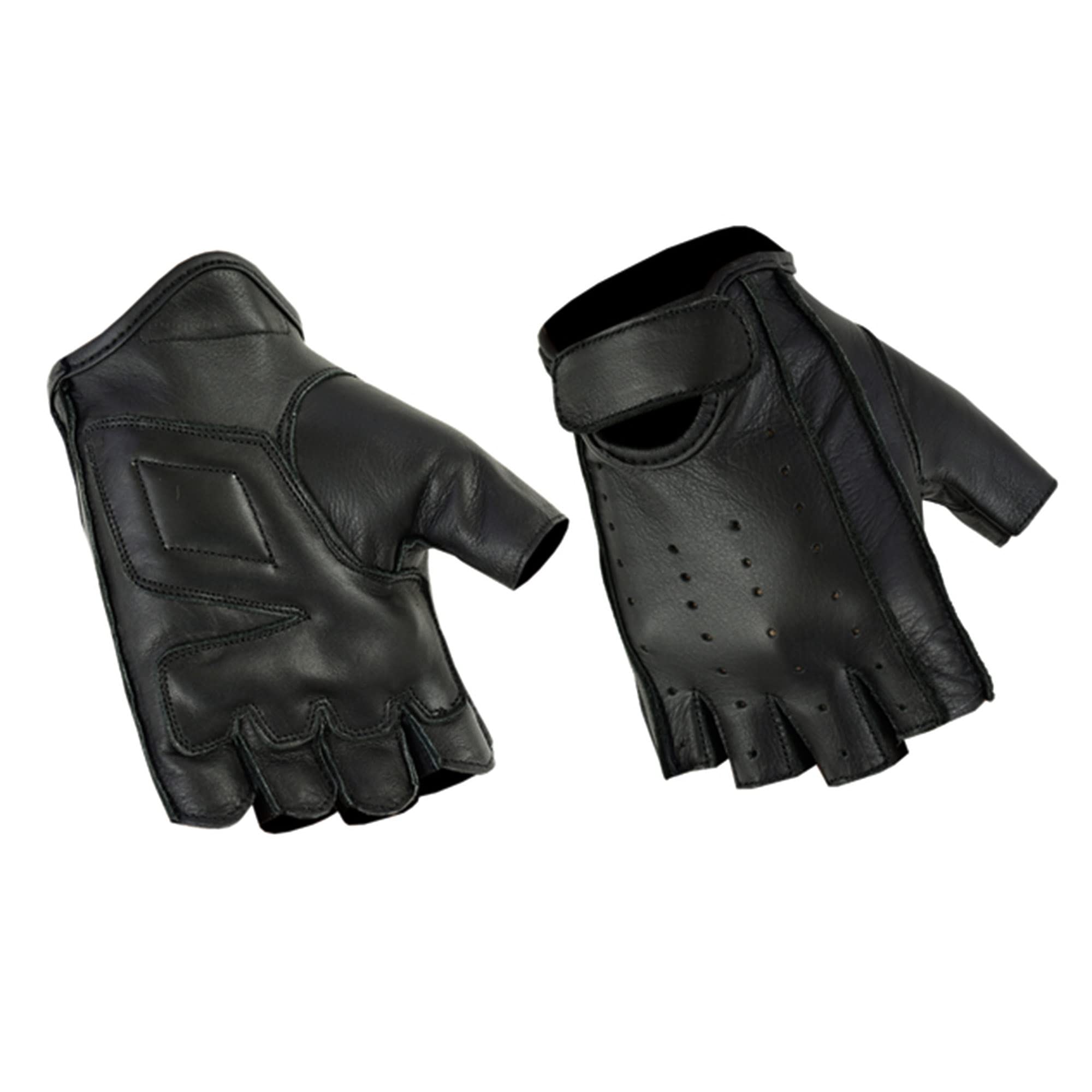 Daniel Smart Men’s Fingerless Motorcycle Gloves - Premium Naked Cow Leather with Perforated Design & Reinforced Palm - Ideal for Biking, Driving & Outdoor Activities
