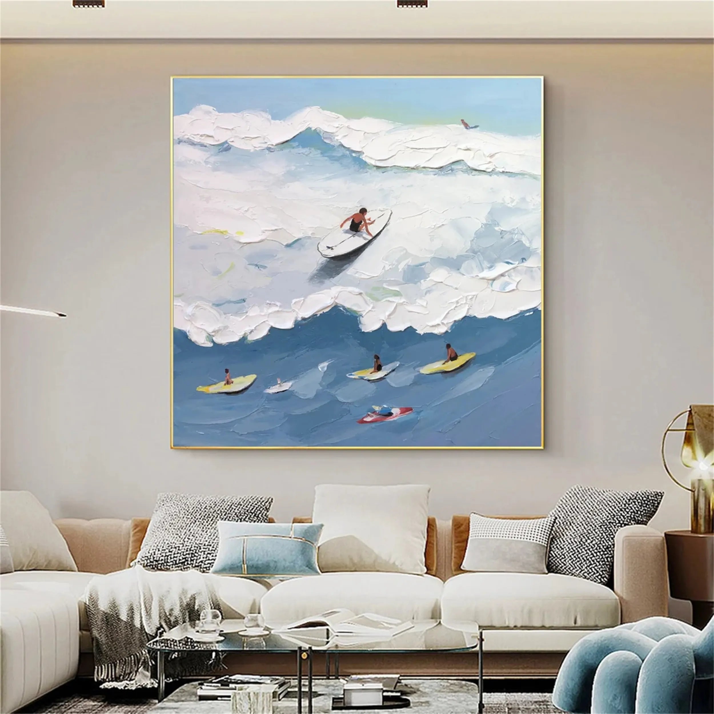 Seascape and Snowy Peak Landscape Painting - Wall Art Decor for Living Room, Bedroom, Office #SP017