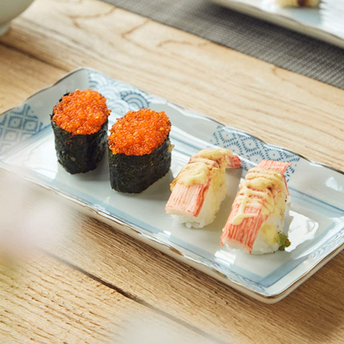 Japanese Porcelain Rectangular Sushi Plates - Elegant Serving Platter for Sushi, Onigiri, Desserts & Snacks - Perfect for Home Dining, Parties & Restaurant Use