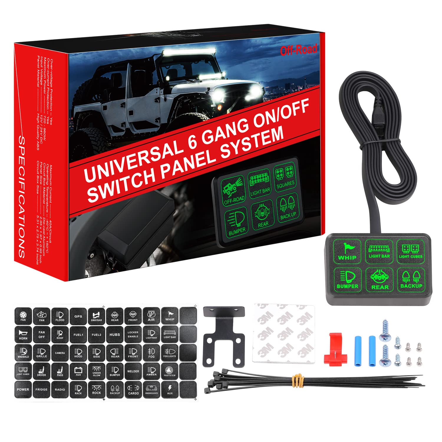 6 Gang Switch Panel - Universal Automotive Circuit Control Box with Relay System & LED Touch Buttons for Trucks, Boats, ATV, UTV, SUV, Camper - Easy On/Off Control for Off-Road, Marine & RV Lighting Accessories