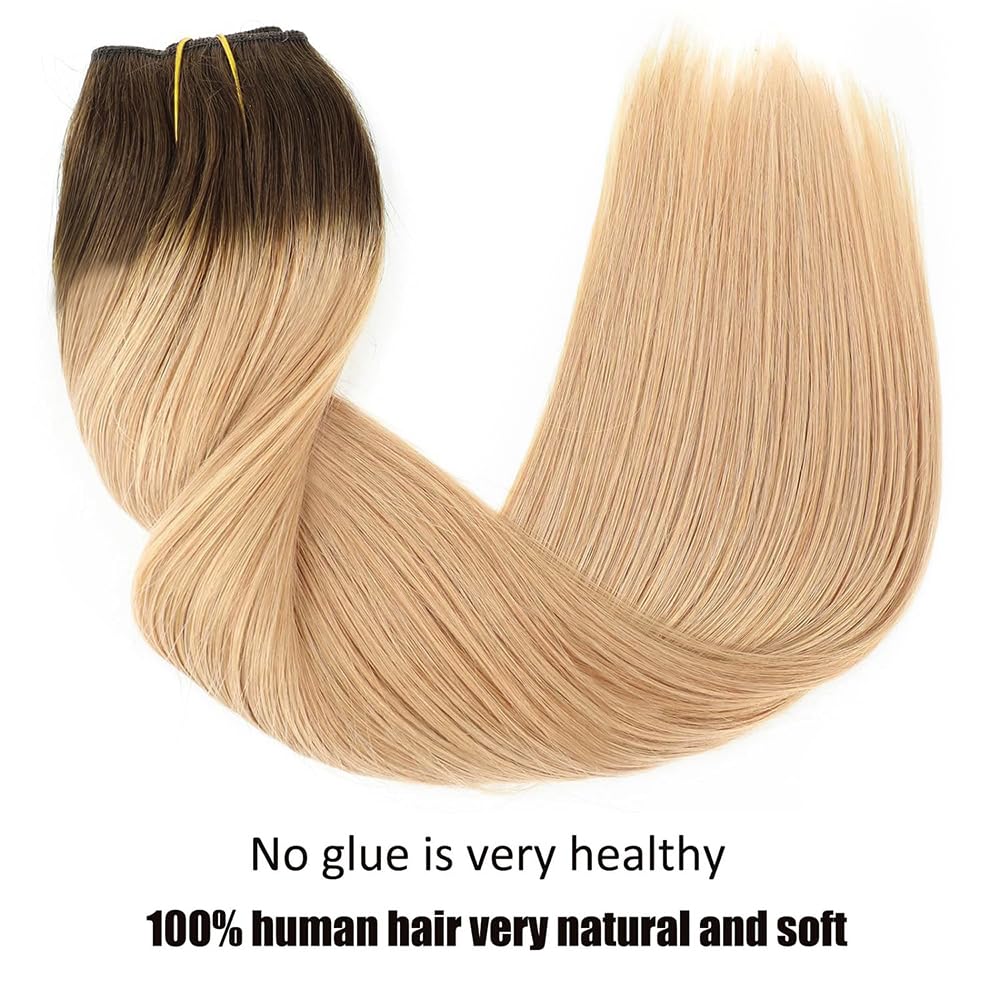 20 Inch Real Human Hair Clip-In Extensions - Balayage Chocolate Brown to Caramel Blonde Remy Hair with Invisible Wire for Natural Look | Perfect for Parties, Weddings & Daily Styling