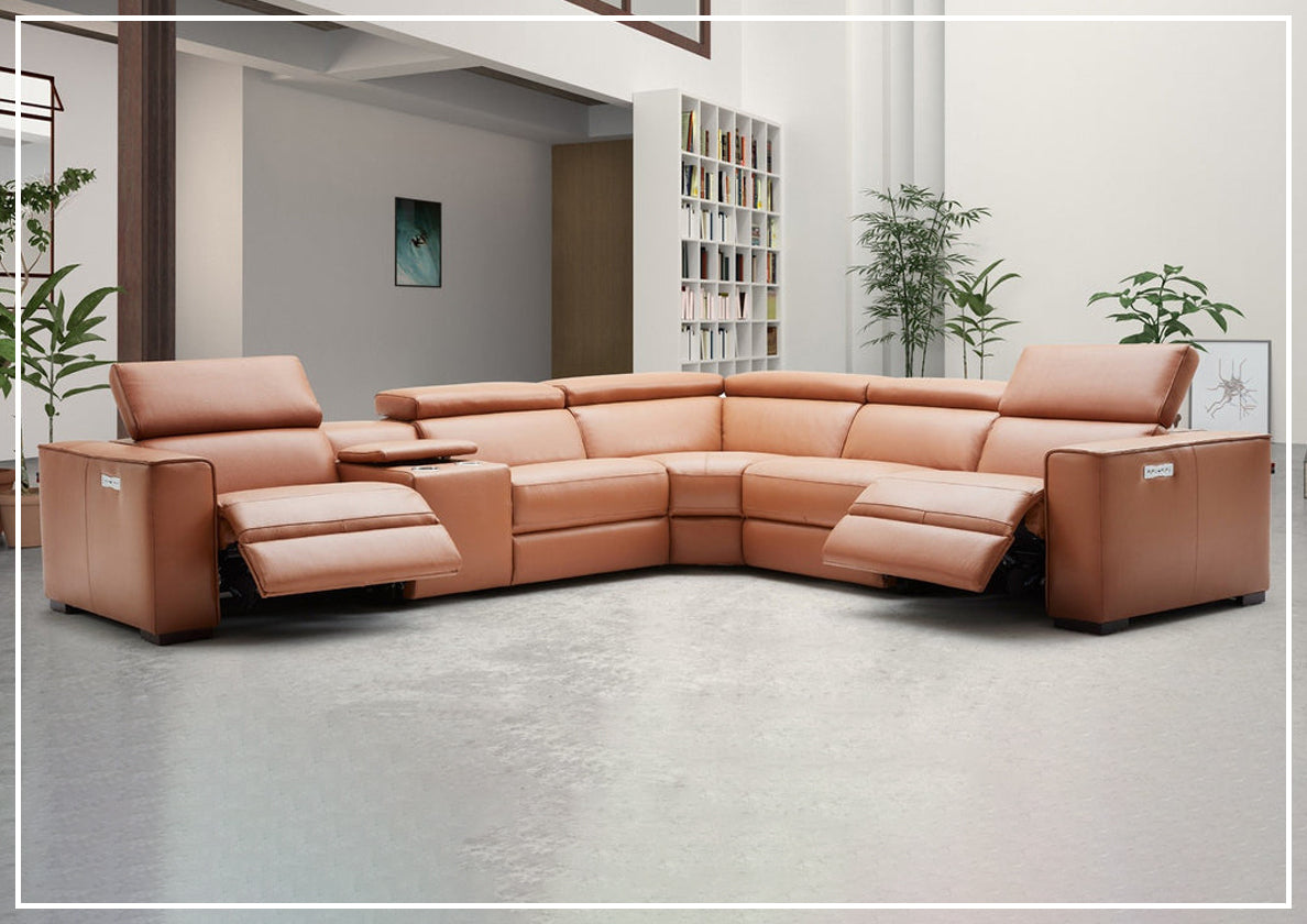 Gio Italia Aventura L-Shaped Leather Power Reclining Sectional Sofa - Modern Living Room Furniture for Home Theater & Family Gatherings
