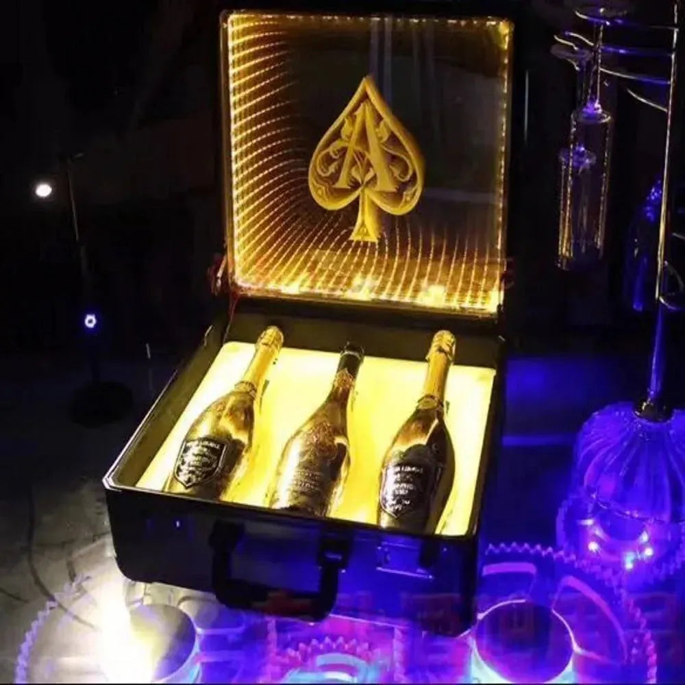 Custom Engraved LED Wine Presenter Box - Rechargeable Champagne Bottle Display Case for Ace of Spade & Clubs | Perfect for Nightclubs, VIP Events & Luxury Gift Giving
