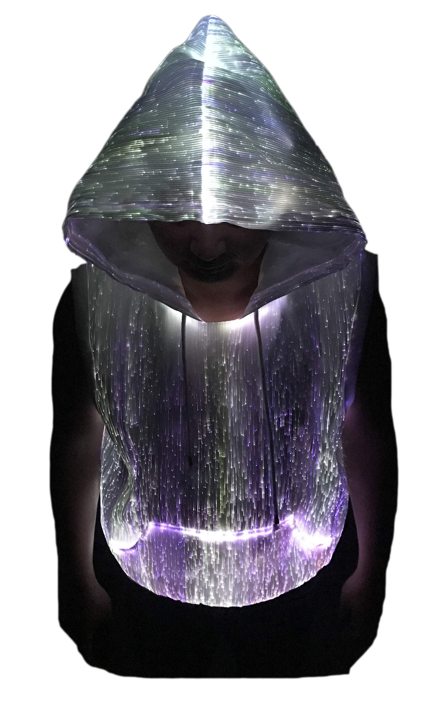 LED Fiber Optic Hoodie - Glow in the Dark Sleeveless Sweatshirt with Mobile App Control (Size S) | Perfect for Raves, Concerts, Halloween & Night Parties