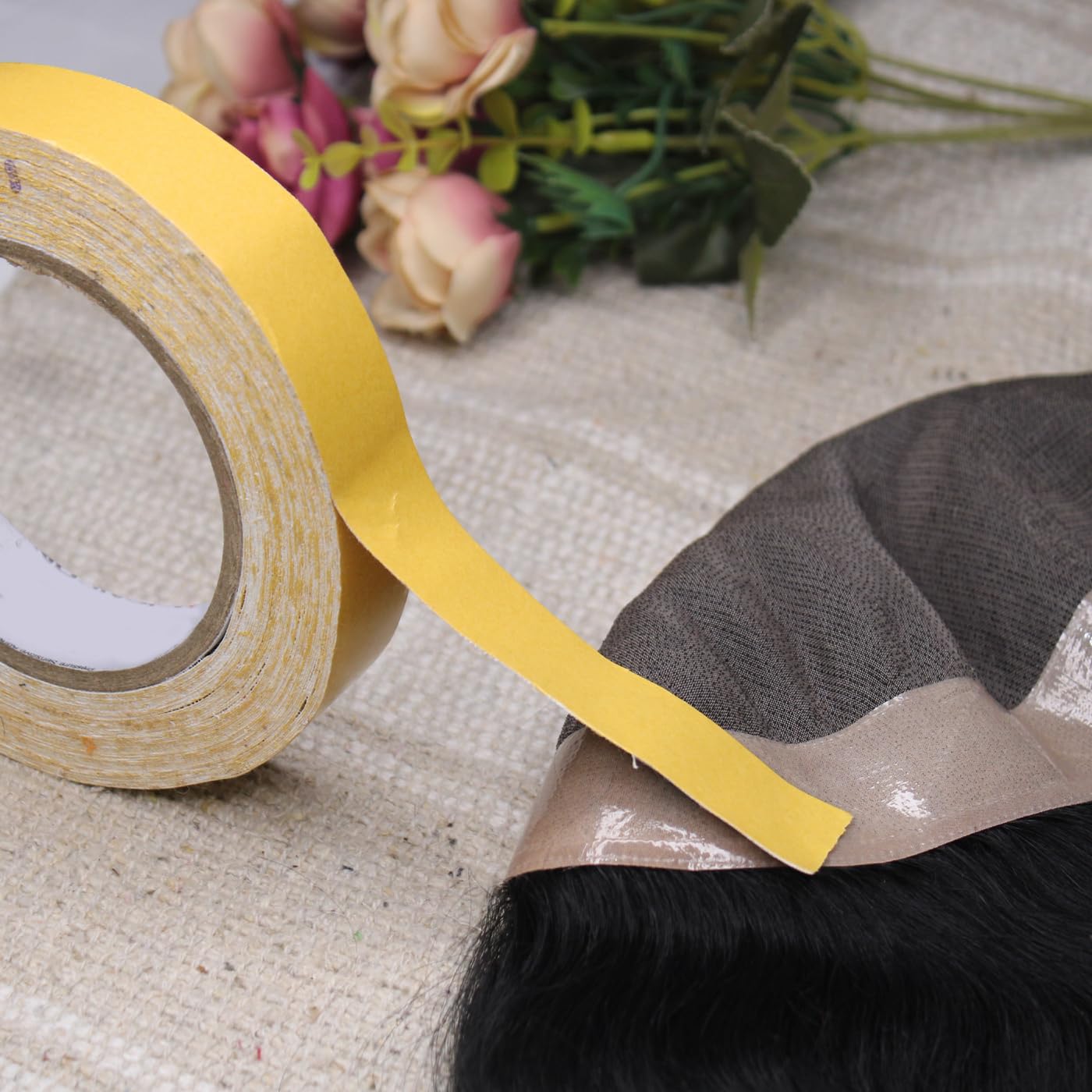 Glan Double Sided Waterproof Hair Tape - Strong Hold for Hair Patches, Extensions & Wigs - Yellow Liner Front Lace Tape for All Toupees - Perfect for Daily Wear, Cosplay & Hair Styling