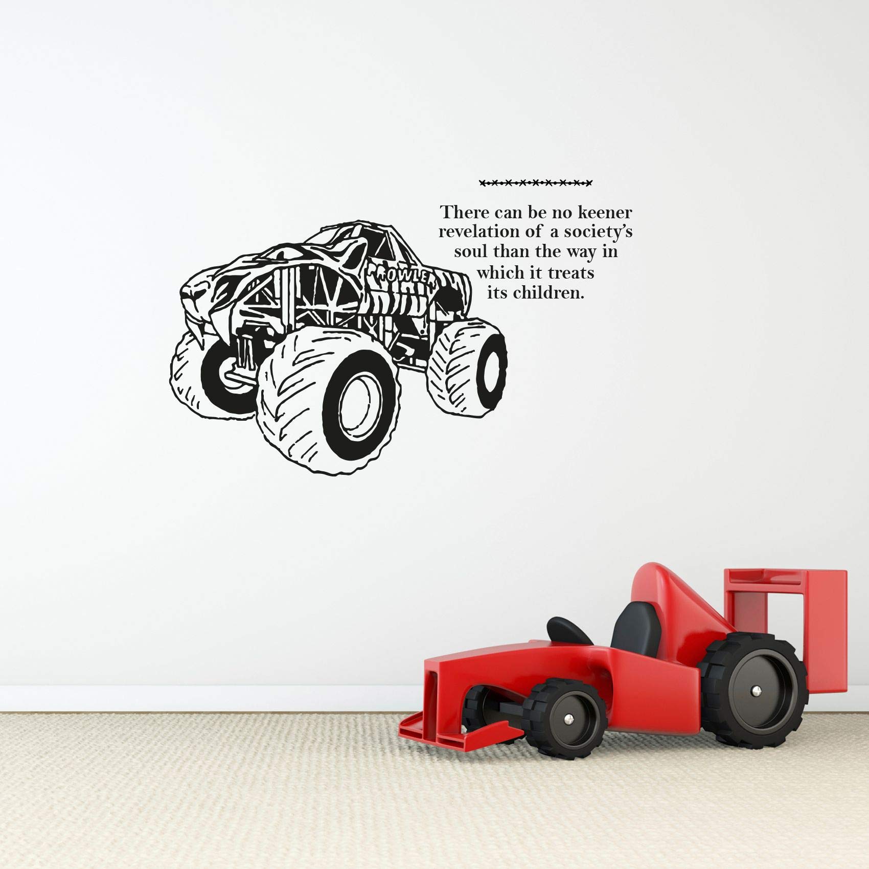 Monster Truck Toy Car Wall Sticker Decal - 18x20 Inch Vinyl Wall Art for Kids Room, Bedroom, Nursery & Kindergarten - Fun Home Decor Stickers for Boys & Girls - Perfect for Playrooms, Classrooms and Children's Bedroom Decor