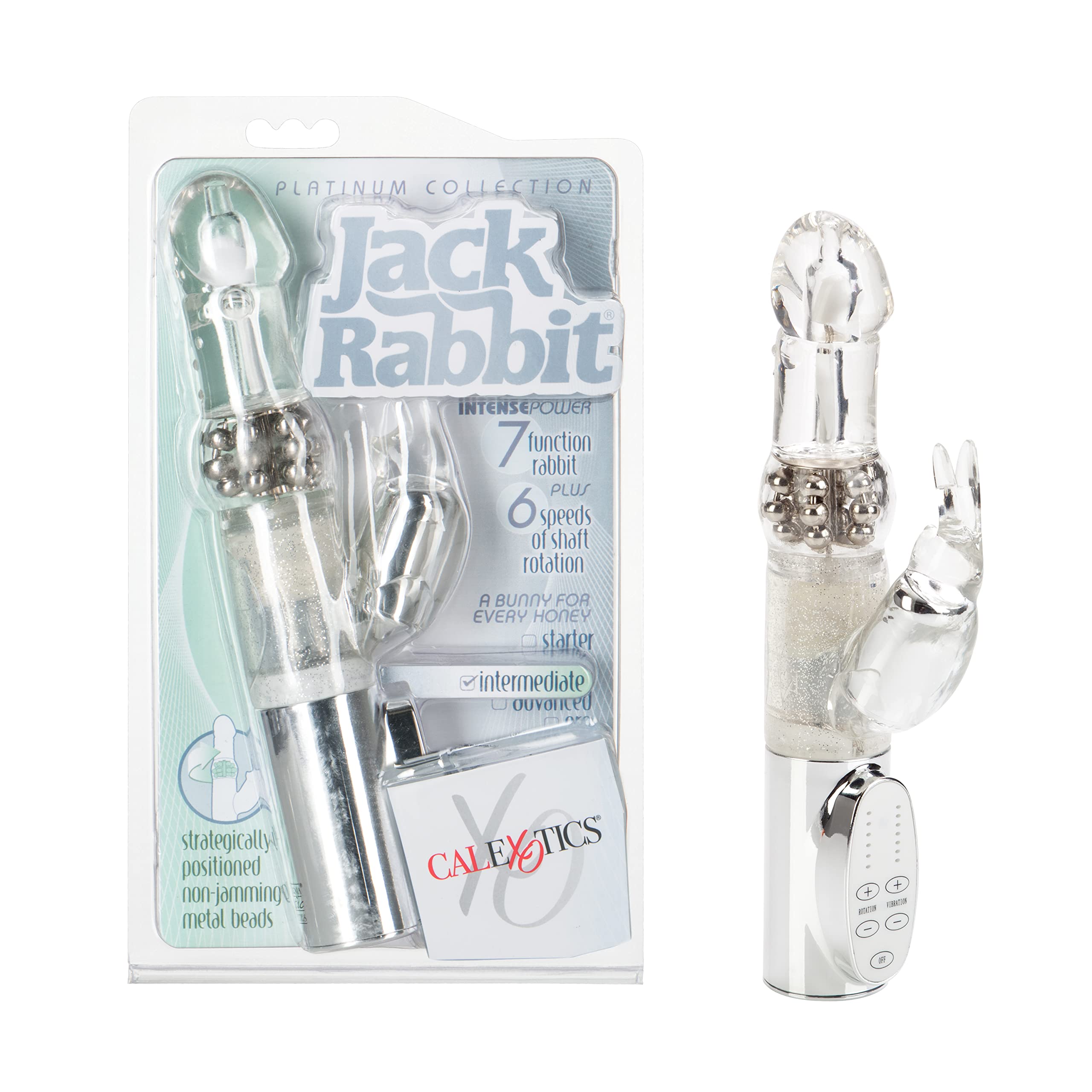 CalExotics 7-Function Platinum Jack Rabbit Vibrator - Waterproof G-Spot Massager with Rotation & Hands-Free Design for Couples - Silver | Perfect for Solo Play, Couples Intimacy & Sensual Exploration