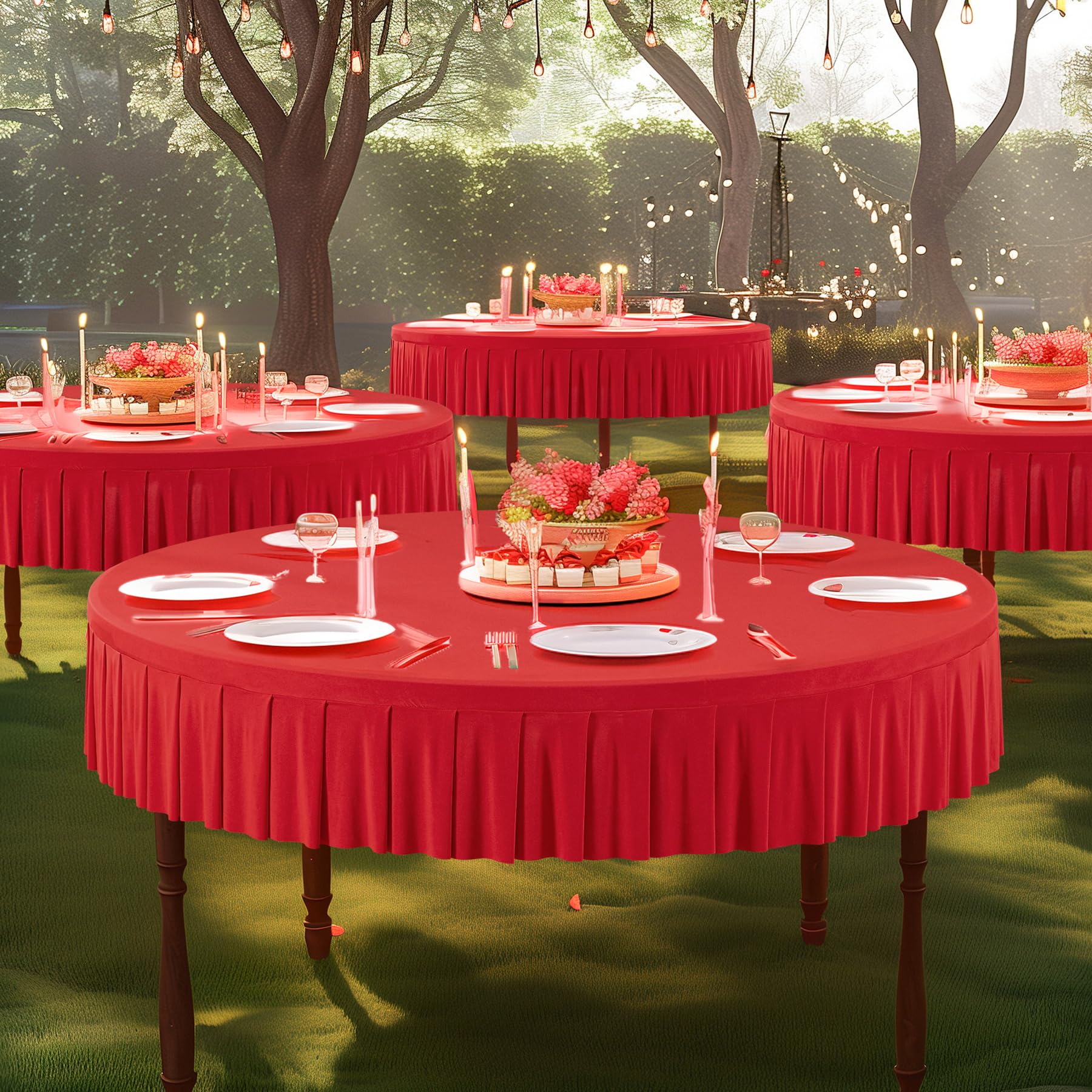 8 Pack Red Spandex Round Tablecloths for 72 Inch Table - Stretchy Fitted 6FT Round Table Covers with Skirt, Wrinkle-Free Banquet Cloth for Wedding, Birthday Party, Valentine's Day - Perfect for Holiday Decorations, Restaurant Events & Home Dining