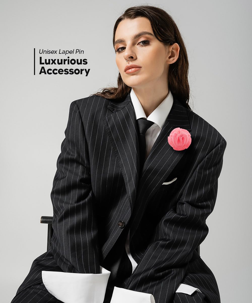 Seersucker Rose Flower Lapel Pin for Men - Elegant Rose Brooch & Boutonniere | Perfect for Weddings, Suits & Formal Occasions