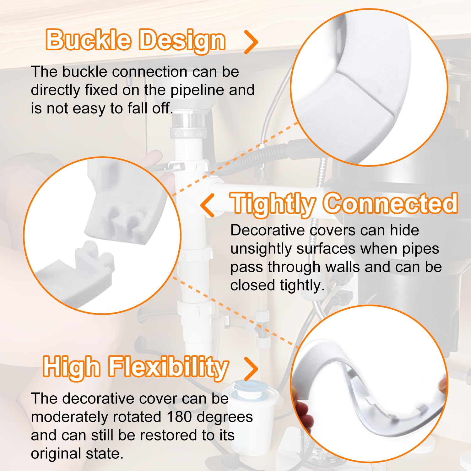 4-Pack White PP Plastic Pipe Cover Escutcheon Collar (0.98in/25mm Outer Diameter) - Decorative Flange Cover for Water Pipes, HVAC & Plumbing Systems - Perfect for Bathroom, Kitchen & Basement Pipe Concealment