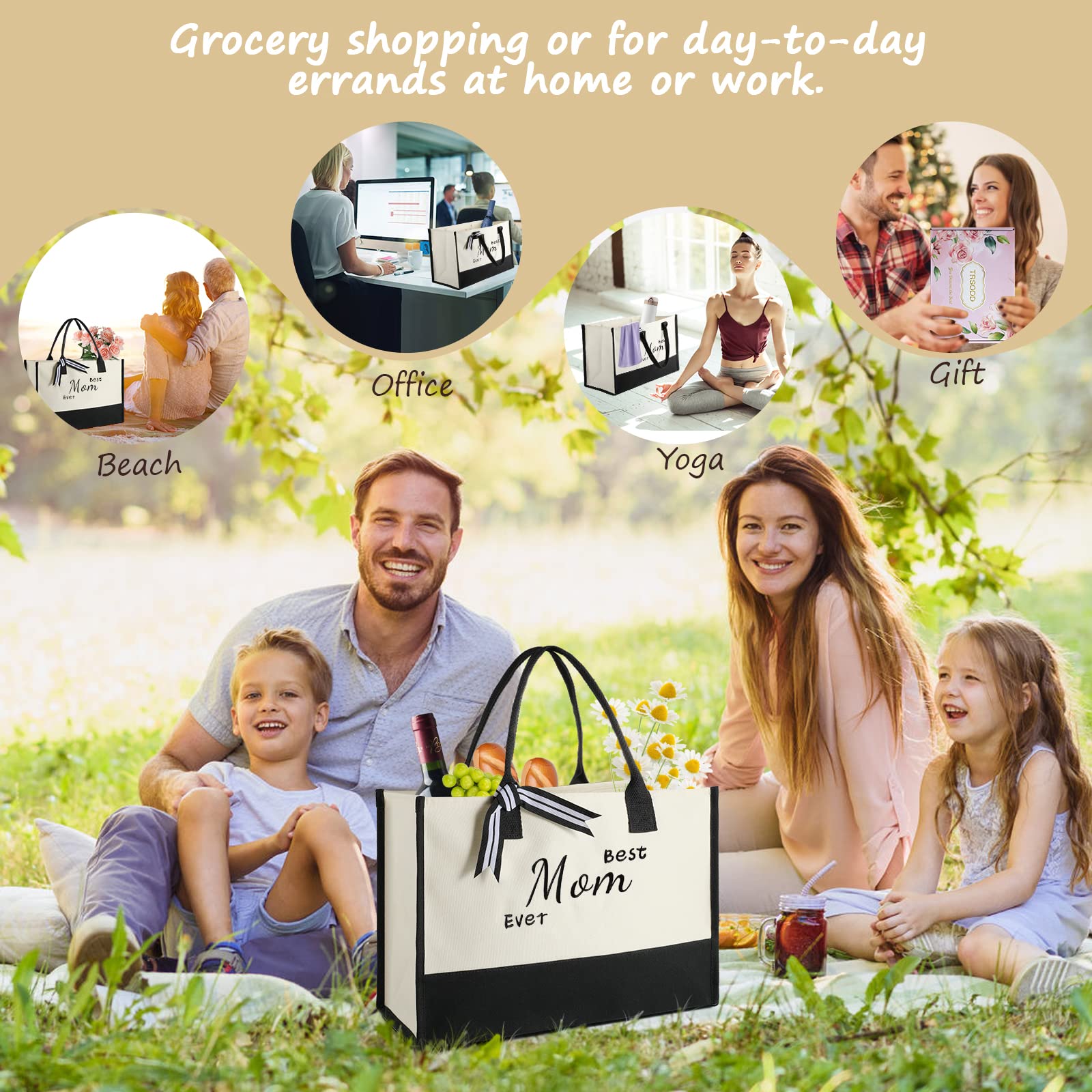 TRSODD Embroidered Canvas Tote Bag & Makeup Bag Set - Unique Mother's Day Gift for Mom from Daughter or Son, Birthday Present for Women - Perfect for Shopping, Travel & Daily Use