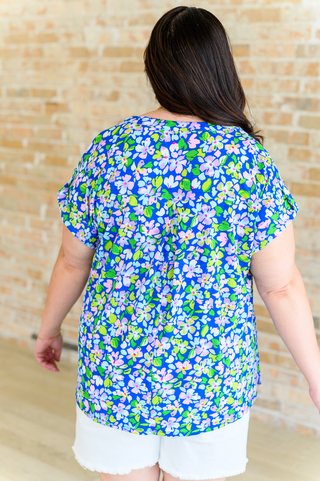 Lizzy Cap Sleeve Top - Floral Print Women's Blouse in Royal Blue & Pink | Casual Summer Tops for Women, Perfect for Beach Outings & Date Nights