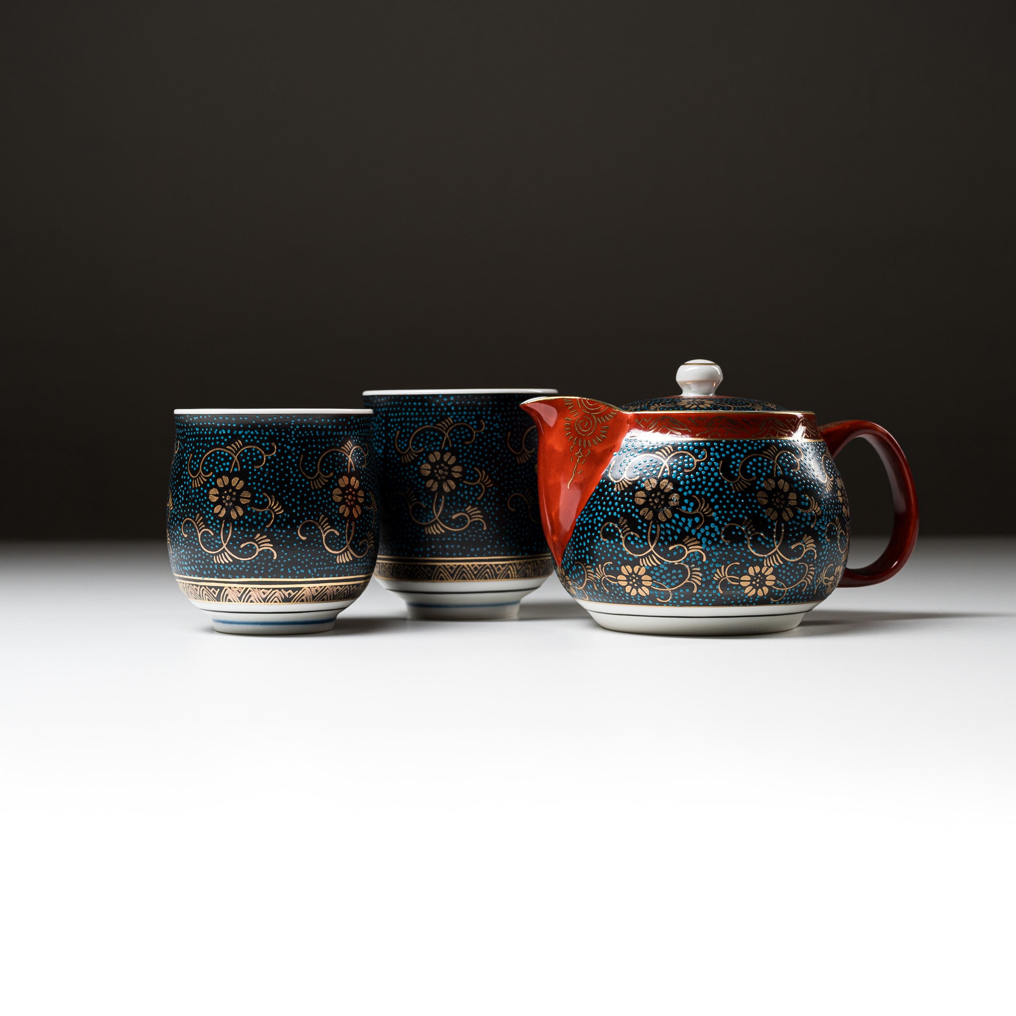 Kutani Ware Japanese Tea Set - Aochibu Blue Floral Porcelain Teapot & Cups - Traditional Hand-Painted Ceramic Gift for Tea Lovers (Perfect for Afternoon Tea, Japanese Tea Ceremony & Home Decor)