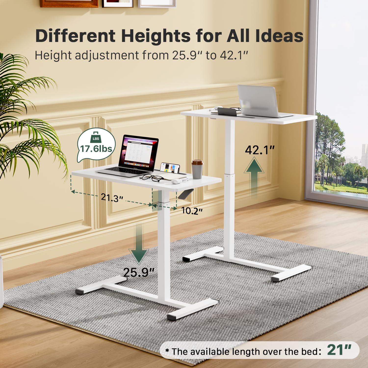 Adjustable Mobile Standing Desk with Wheels - 31.5