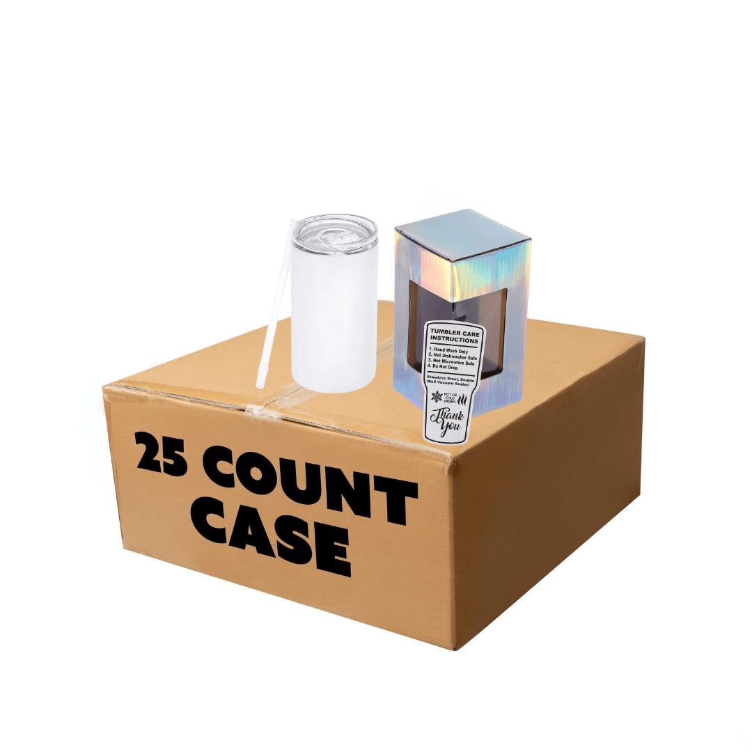 Makerflo 14 oz White Skinny Sublimation Blank Tumbler with Lid and Straw - Pack of 25 | DIY Craft Tumbler for Sublimation, Epoxy, UV DTF, Vinyl & Laser Engraving | Perfect for Personalized Gifts, Promotional Items & Home Decor