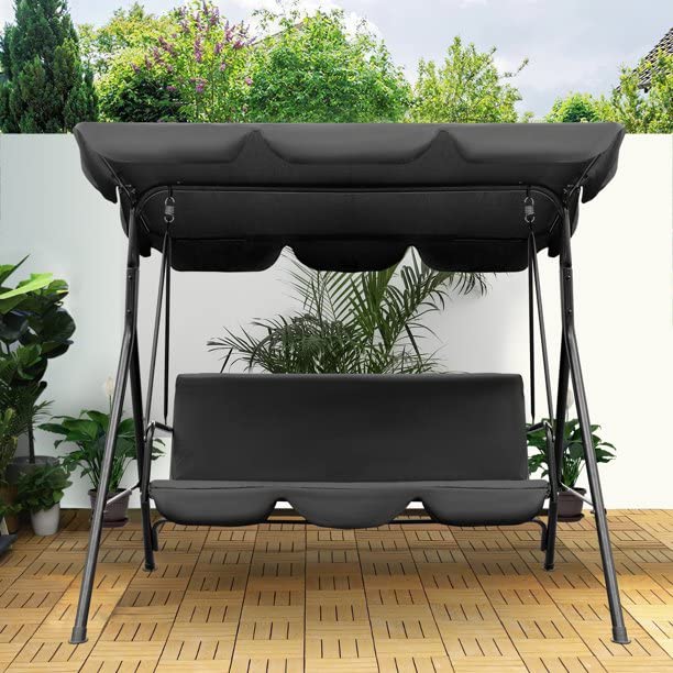 2-Person Outdoor Porch Swing Chair with Canopy - 3-Seat Patio Hanging Glider, Weather-Resistant Powder-Coated Steel Frame & Removable Cushions for Garden, Backyard, Deck - Perfect for Relaxing, Lounging & Enjoying Nature