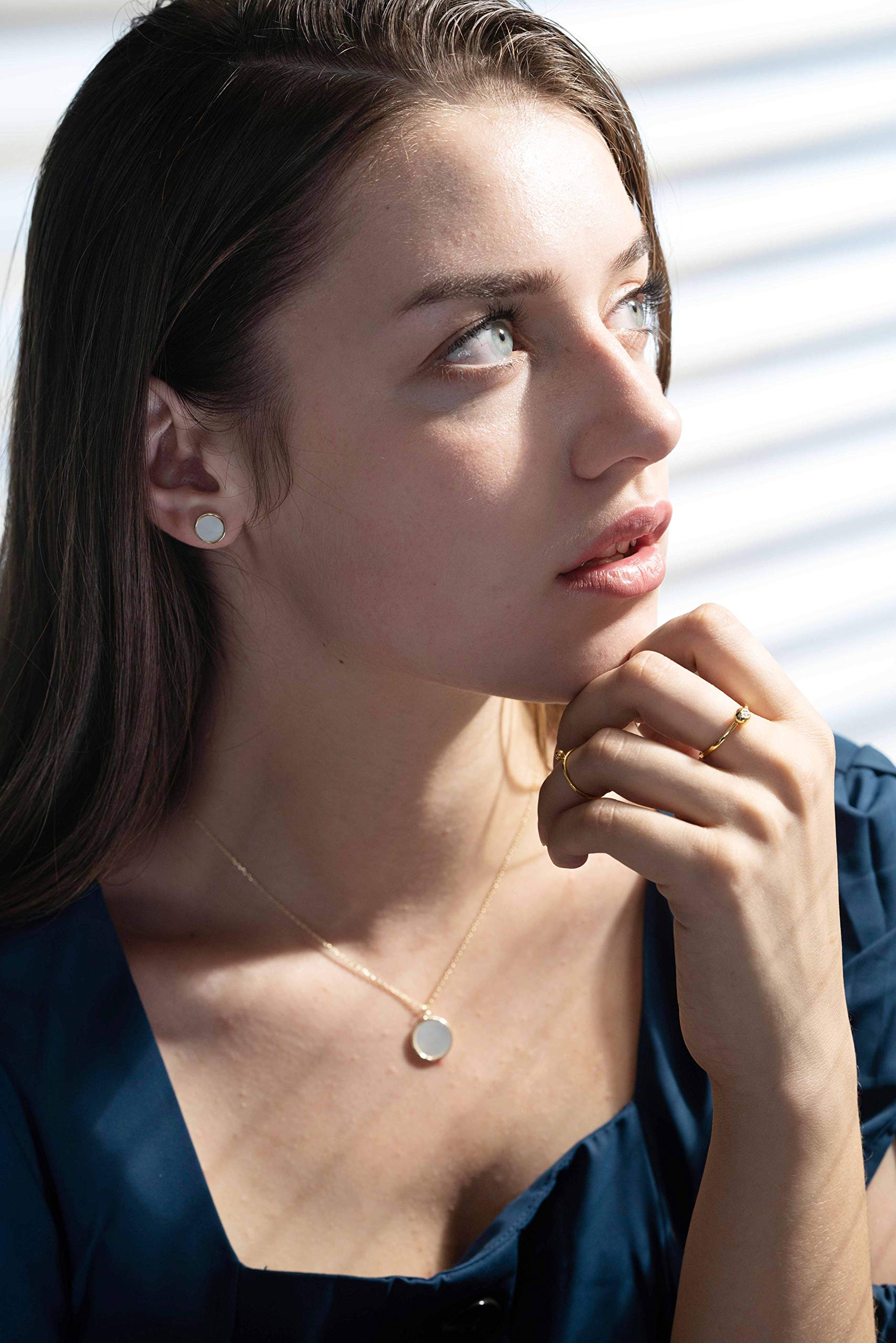 Hypoallergenic Mother of Pearl Stud Earrings for Women - Silver Round Shell Disc Earrings | Perfect for Everyday Wear, Office & Special Occasions