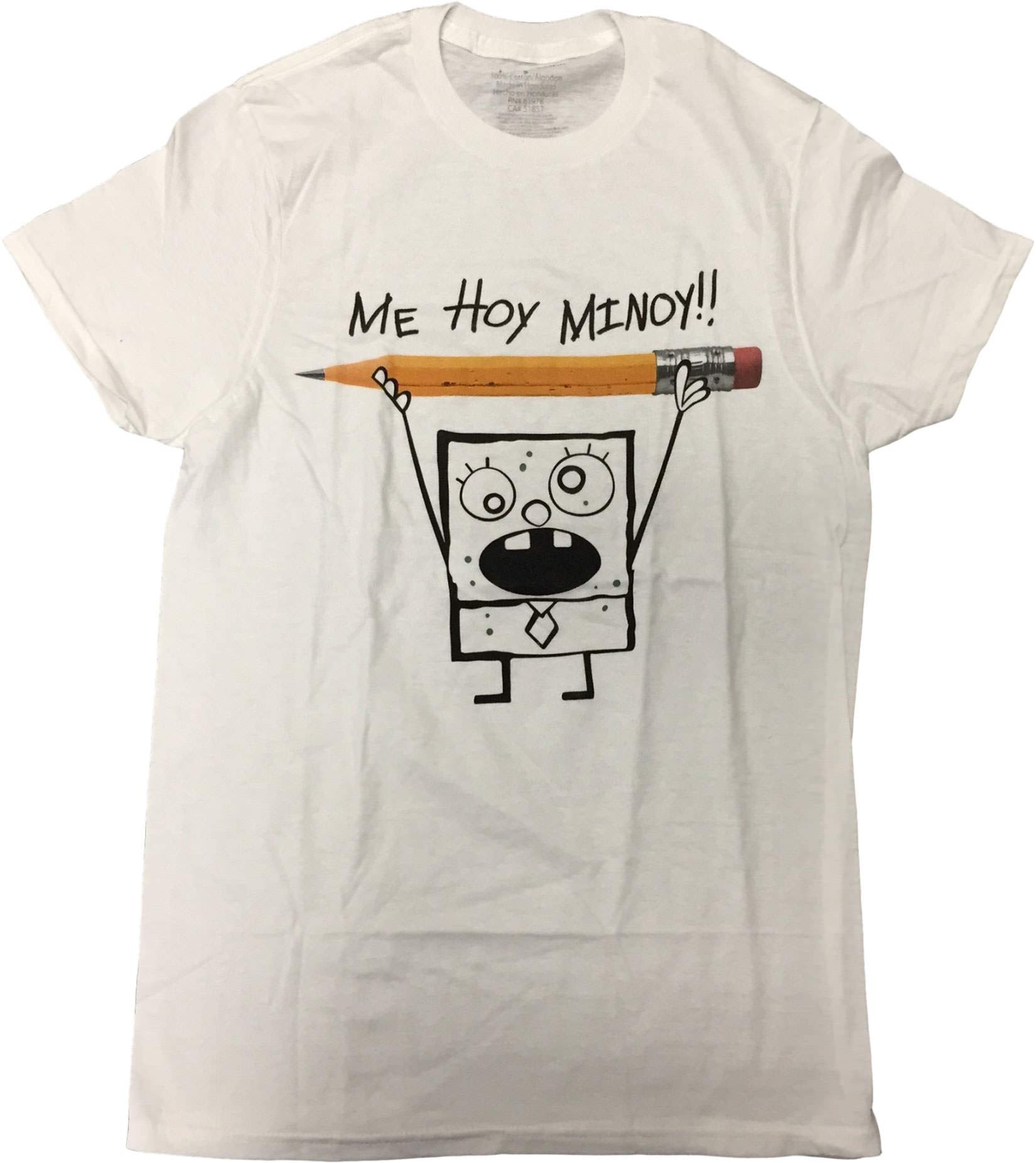 Spongebob Squarepants Men's Me Hoy Minoy Graphic White Crew Neck T-Shirt - Small - Funny Cartoon Tee for Casual Wear, Cosplay & Gifts