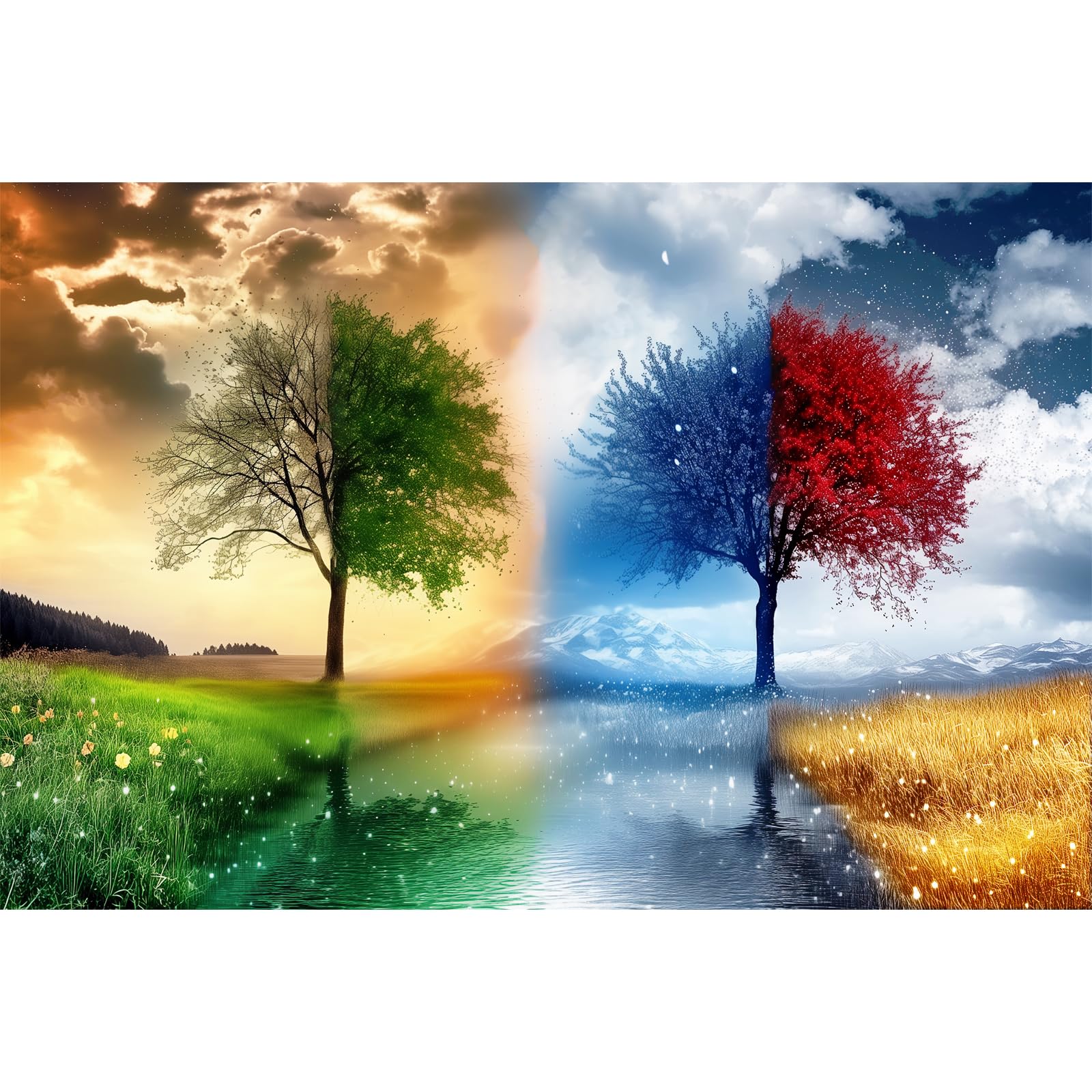 1000 Piece Wooden Jigsaw Puzzle for Adults - Seasons Landscape Tree DIY Puzzle, Modern Home Decor & Intellectual Game (75x50cm) | Perfect Wall Art & Unique Gift for Puzzle Lovers, Family Game Night & Stress Relief
