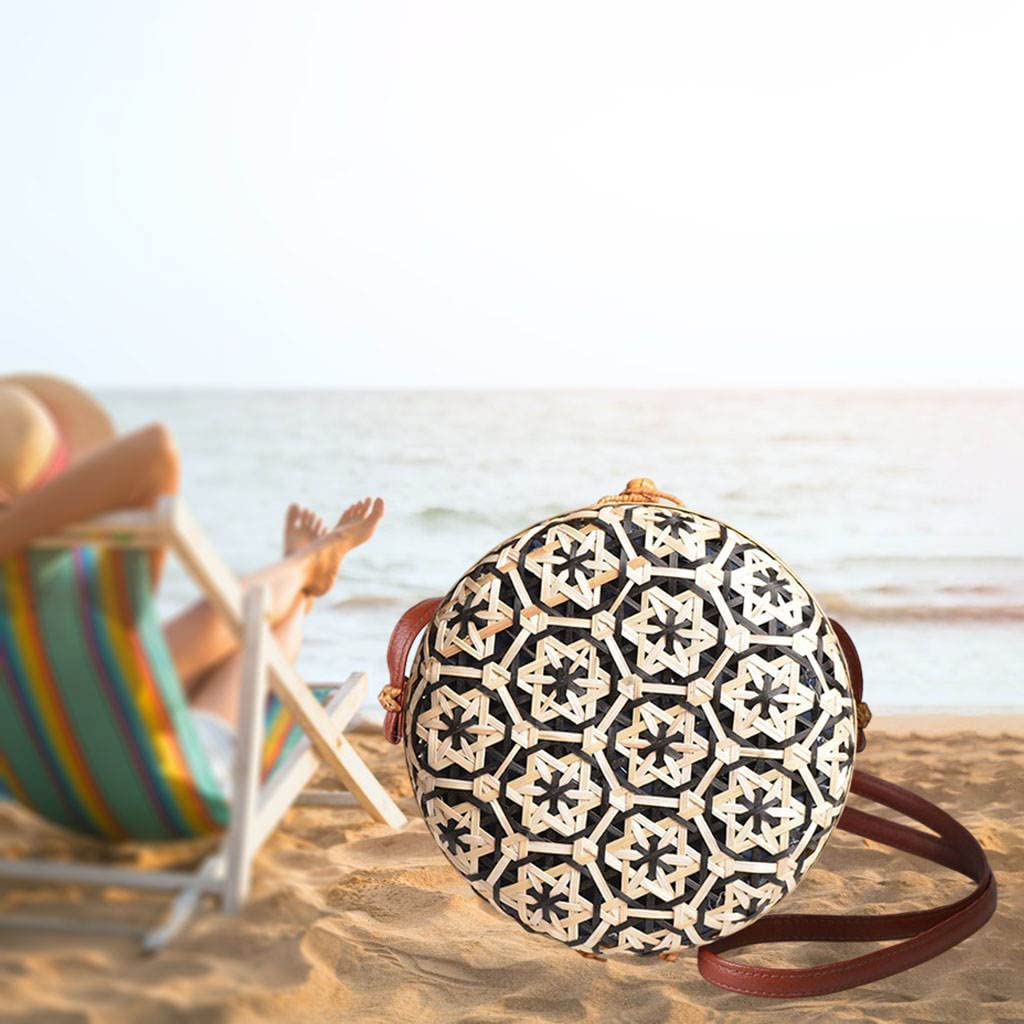 Handmade Bamboo Woven Crossbody Bag with Adjustable Strap - Eco-Friendly Shoulder Purse for Women, Travel, Beach & Vacation (Black) | Perfect for Summer Outings, Shopping & Casual Daily Use