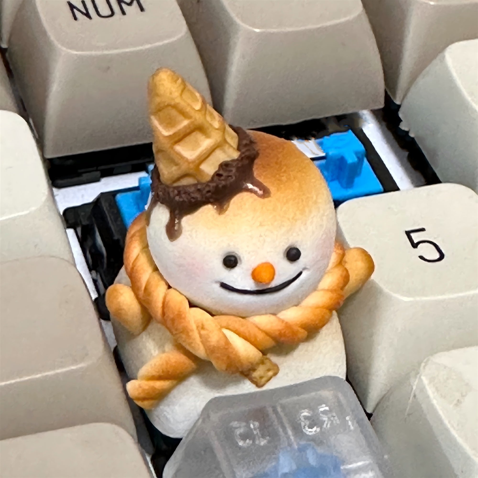 Custom Handmade Soft Clay Ice Cream Snowman Keycap for Mechanical Keyboards - Personalized & Unique - Perfect for Gaming, Typing & Keyboard Enthusiasts