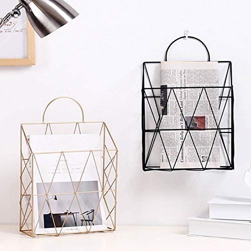 1 Pcs Black Metal Wall Mounted Newspaper Storage Basket - Hanging Magazine Holder & Book Shelf Organizer for Bathroom, Living Room, Office - Space Saving Home Furniture Storage Solution