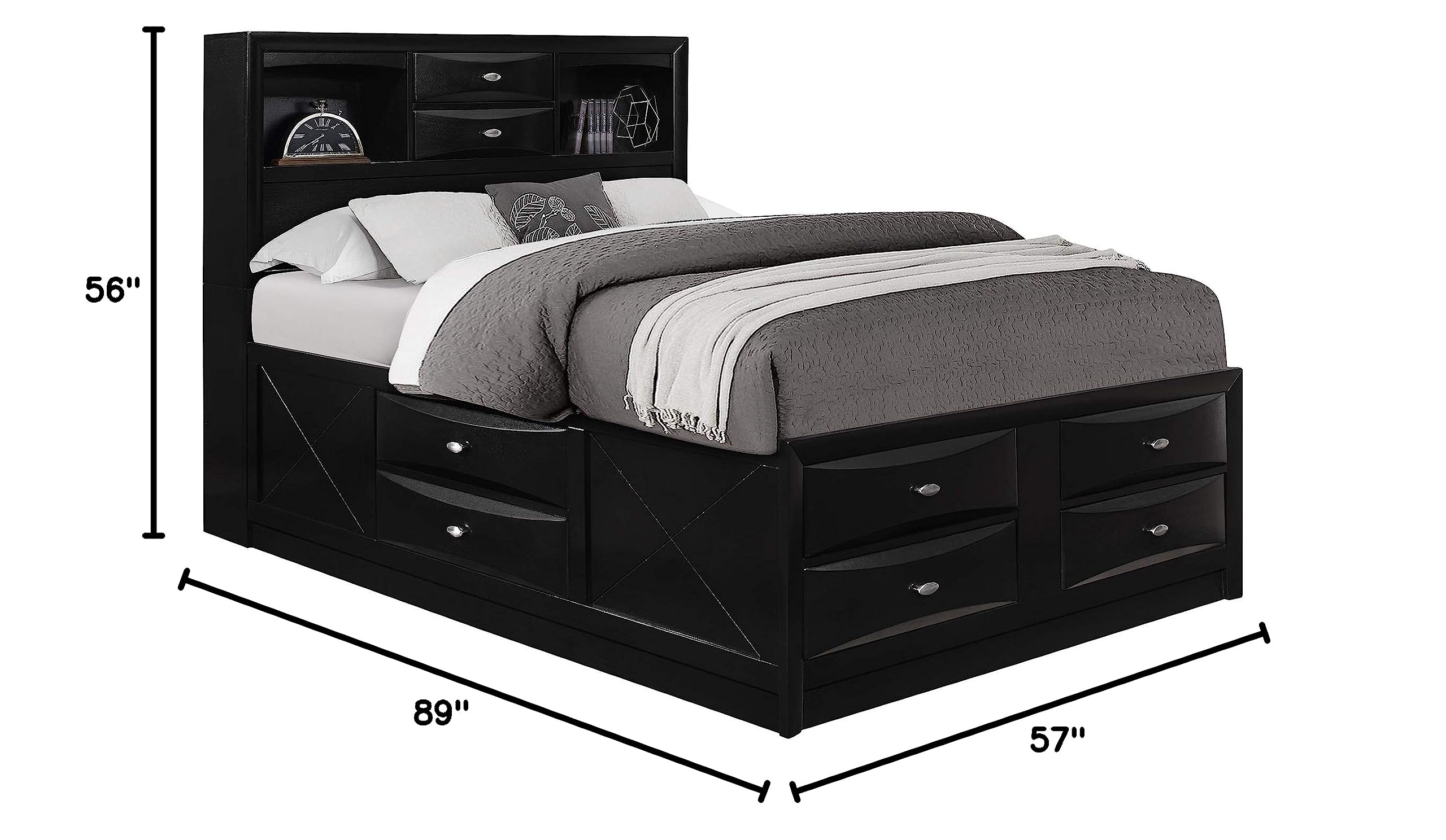 Global Furniture USA Black Linda Full Bed Frame - Modern & Sturdy Queen Size Bed for Bedroom, Guest Room, or Dormitory