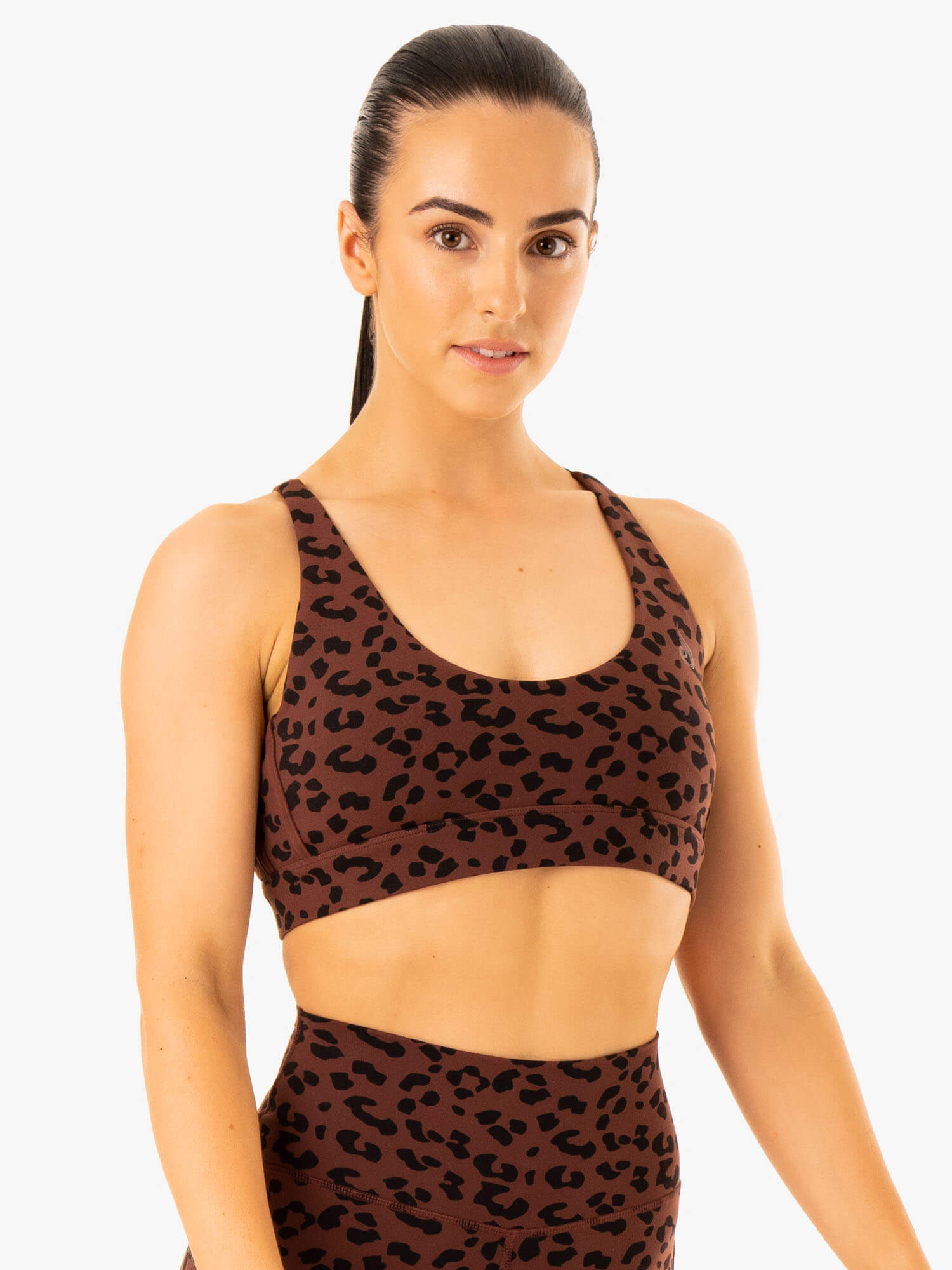 Evolution Sports Bra for Women - High Impact Chocolate Leopard Print Workout Top - Gym, Running, Yoga & Fitness Activities