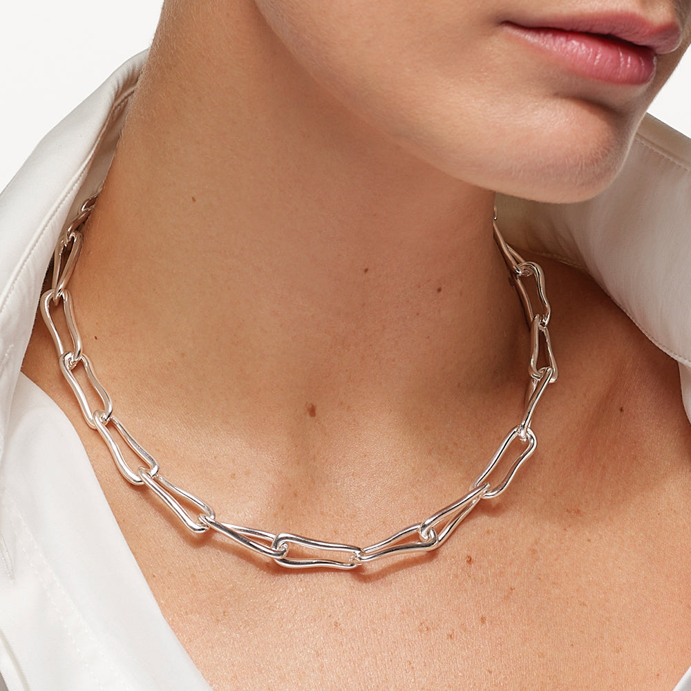 Elegant Pinched Paperclip Chain Necklace in Sterling Silver - Perfect for Everyday Wear, Layering & Gift Giving