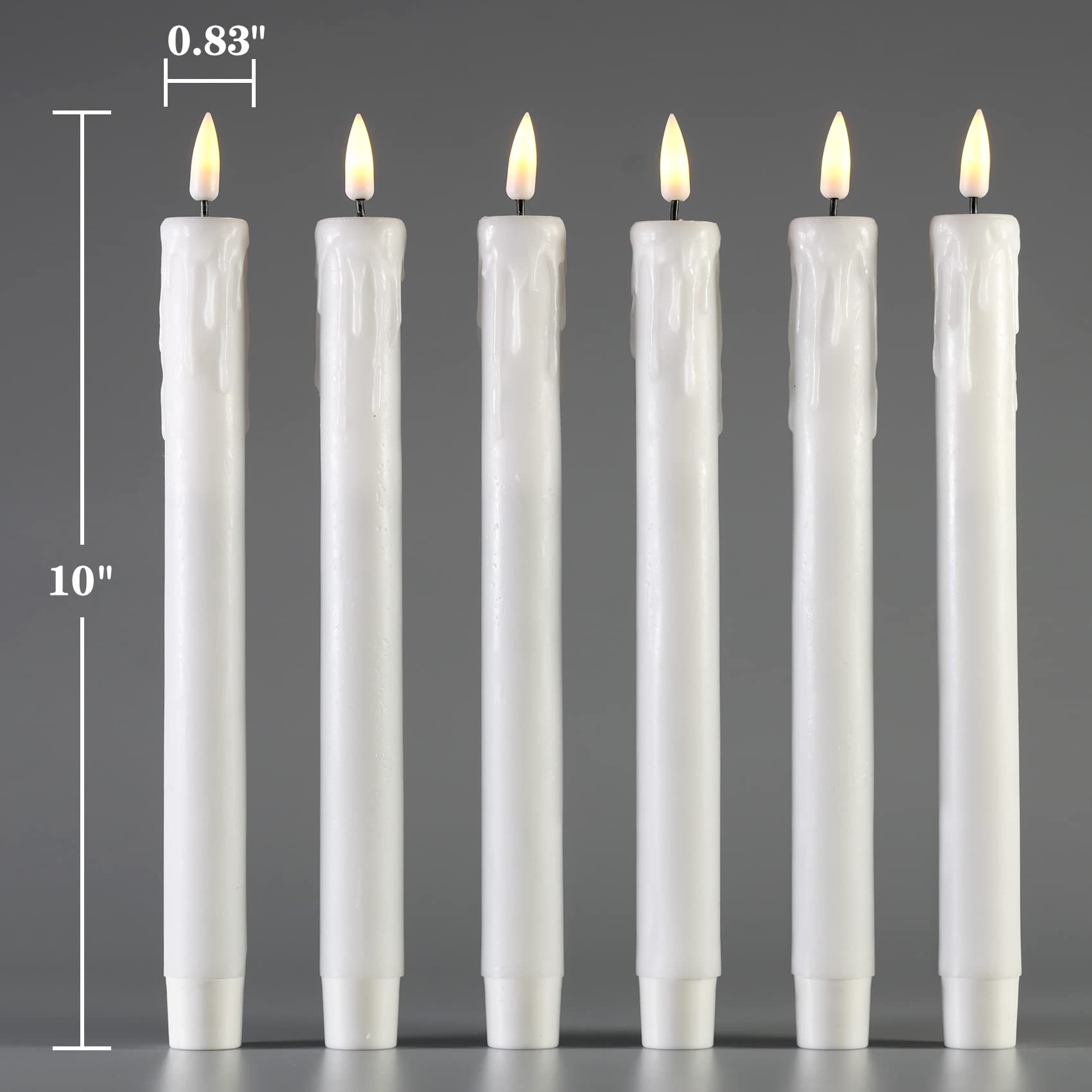 Flameless LED Taper Candles Set of 6 - White Dripping Wax Battery Operated Candlesticks with Remote & Realistic Flickering Effect - Perfect for Weddings, Home Decor, and Romantic Dinners