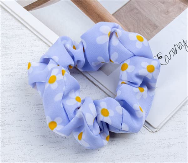 Daisy Scrunchies Hair Ties for Women & Girls - 5 Pack Satin Hair Bands with Daisy Flowers for Thick Hair - Soft Elastic Hair Accessories for Ponytails, Buns & Everyday Styling