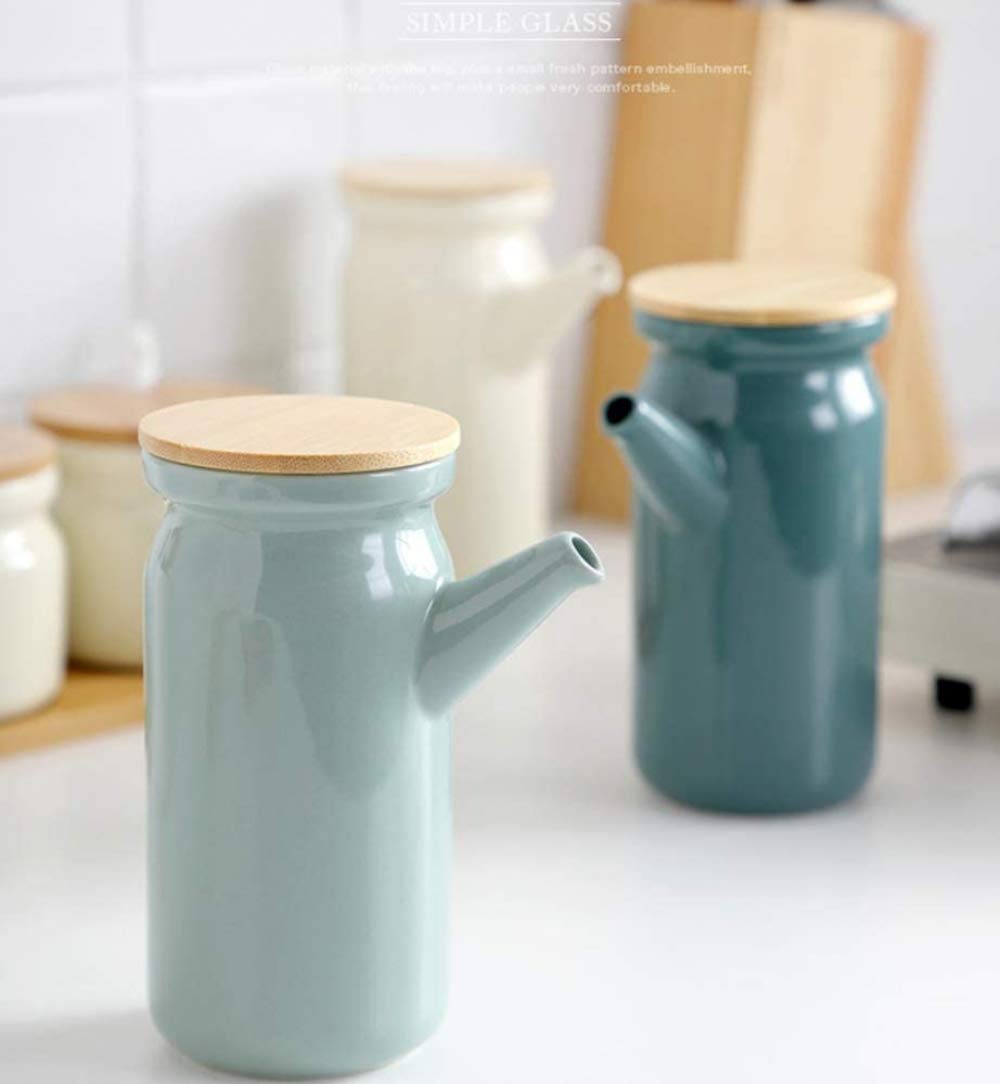 Premium Ceramic Oil Dispenser Bottle Set - 500ML Soy Sauce & Vinegar Cruet with Wooden Tray - Elegant Kitchen Condiment Dispenser for Olive Oil, Cooking Oil & Liquid Seasonings - Perfect for Home Cooking, Salad Dressing & Gourmet Meal Preparation