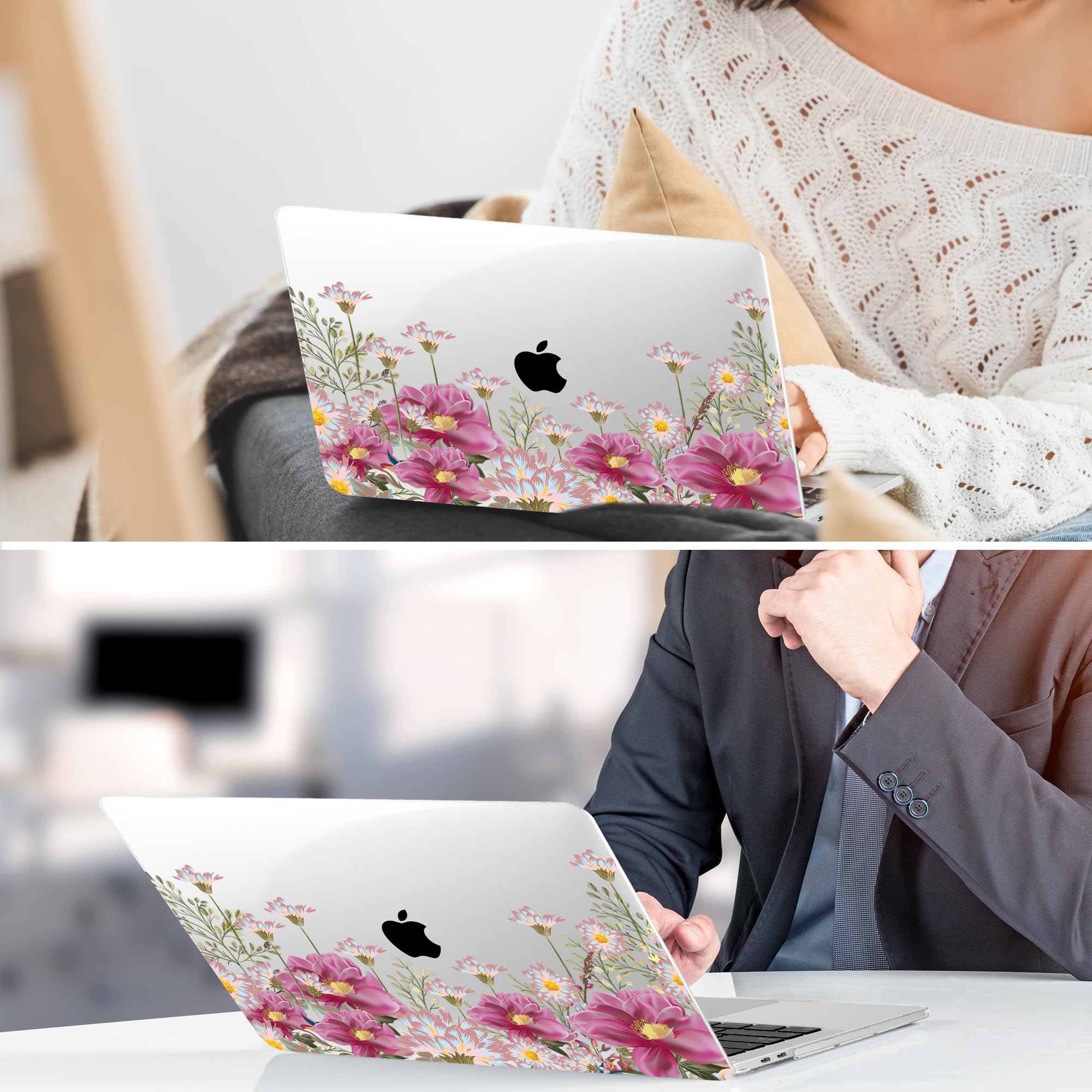 TwoL Hard Plastic Protective Case Cover for MacBook Pro 13 inch (2020-2022 Models A2338 M2/M1 A2289 A2251) with Keyboard Skin & Screen Protector - Field Flower Design | Perfect for Office, School & Travel Use
