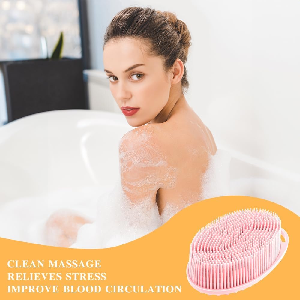 INOVERA Silicone Bath Brush with Handle - Soft Exfoliating Body Scrubber for Shower & Bath, Gentle Skin Cleansing Brush (Rose Gold) | Perfect for Spa Day, Back Scrubbing & Luxury Bath Time Relaxation