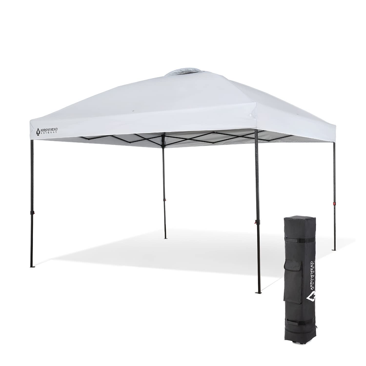 ARROWHEAD OUTDOOR 10’x10’ Pop-Up Canopy - Instant Shelter with Easy One-Person Setup, Adjustable Height, Wheeled Carry Bag, Guide Ropes & Stakes Included, White v2 (KGS0382U) - Perfect for Outdoor Events, Camping, and Beach Days