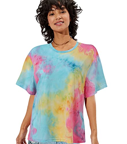 Women's Tie Dye T-Shirt - Casual Short Sleeve Round Neck Cute Stylish Tee for Summer Outfits, Beach Wear, Music Festivals & Everyday Fashion